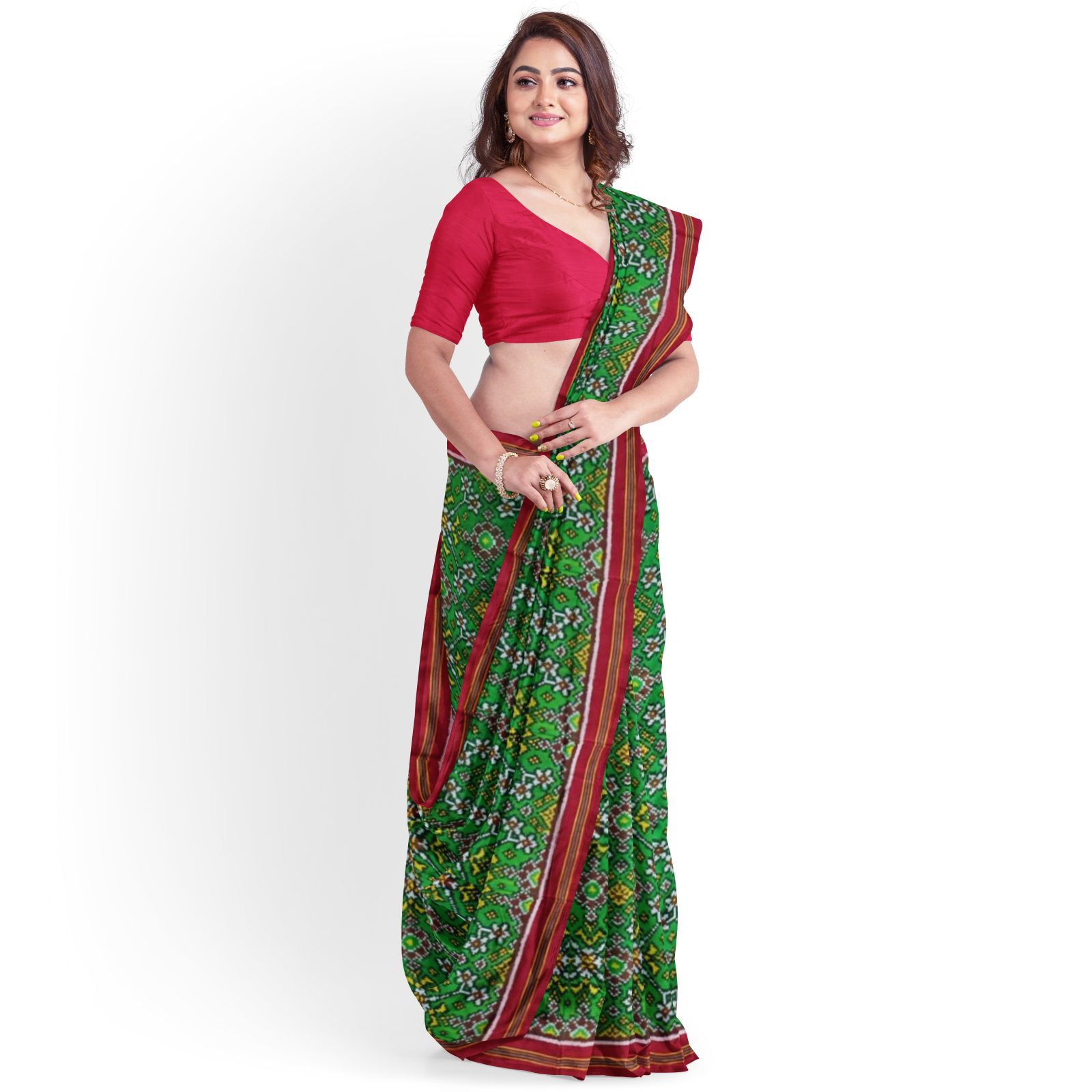 rajkotipatola Traditional Single ikkat Red Green Navratan Patola Saree