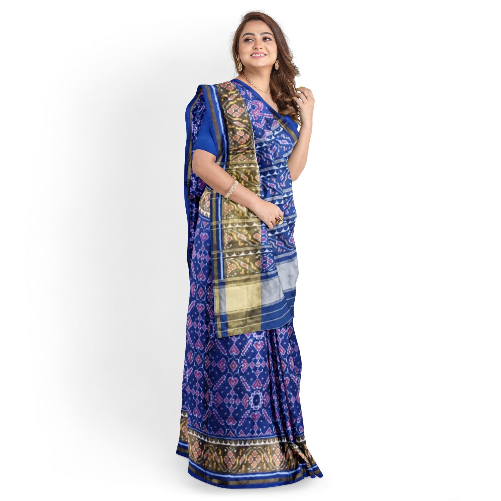 rajkotipatola Traditional Rajkot Tissue Border Blue Manekchok Patola Saree