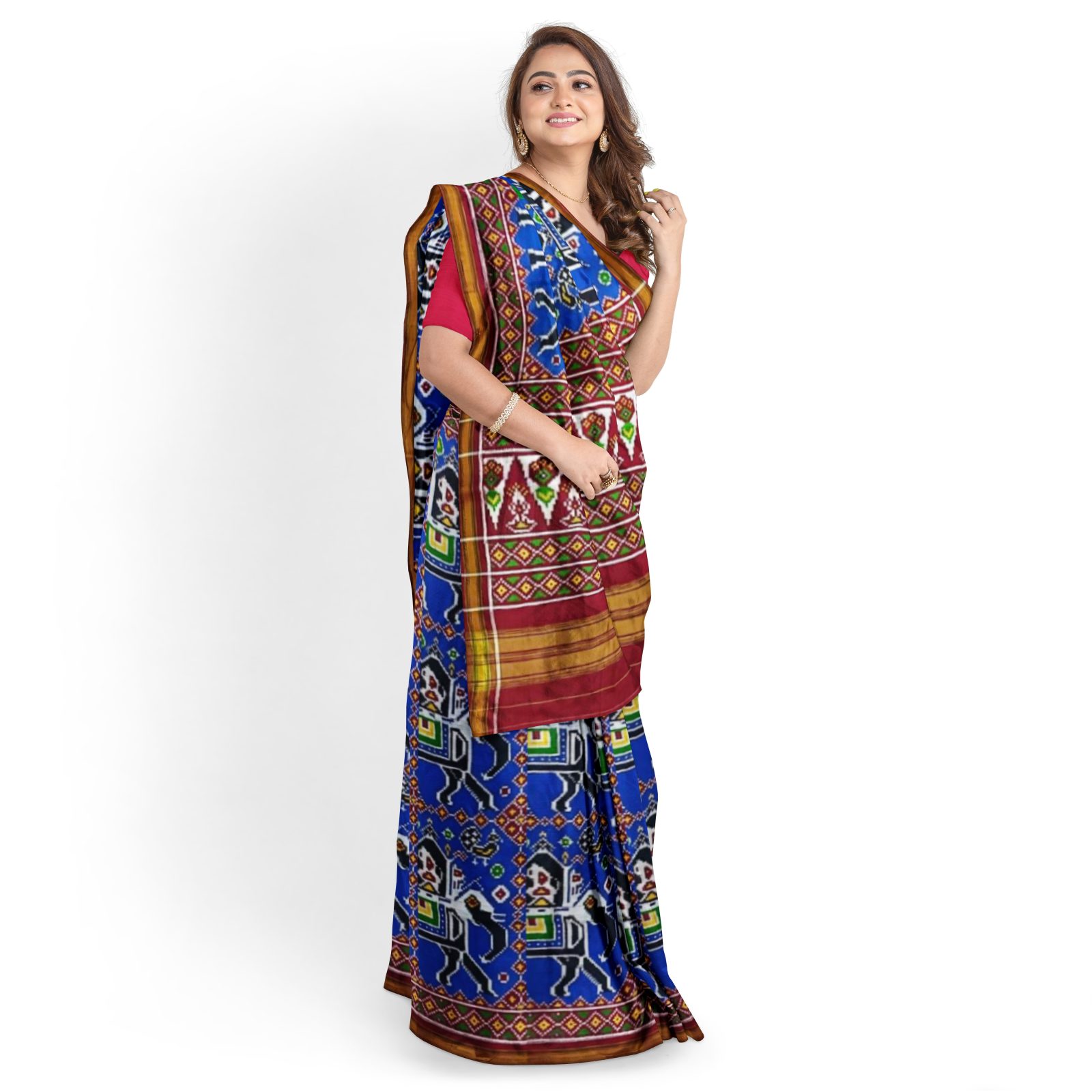 rajkotipatola Traditional Double Ikkat Red Blue Elephant Motifs Patola Saree