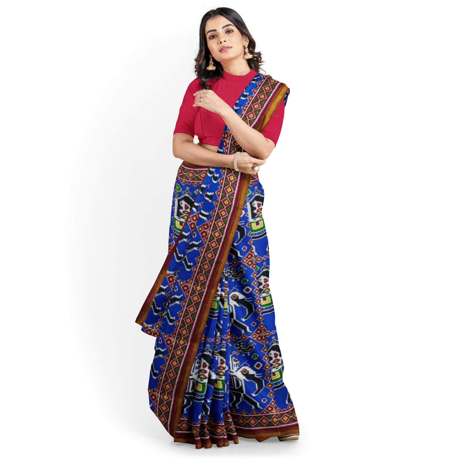 rajkotipatola Traditional Double Ikkat Red Blue Elephant Motifs Patola Saree