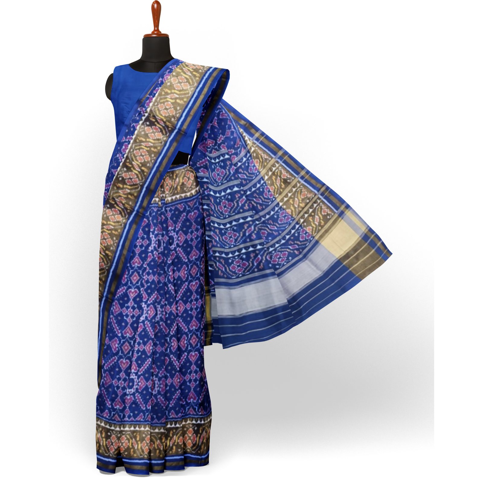 rajkotipatola Traditional Rajkot Tissue Border Blue Manekchok Patola Saree