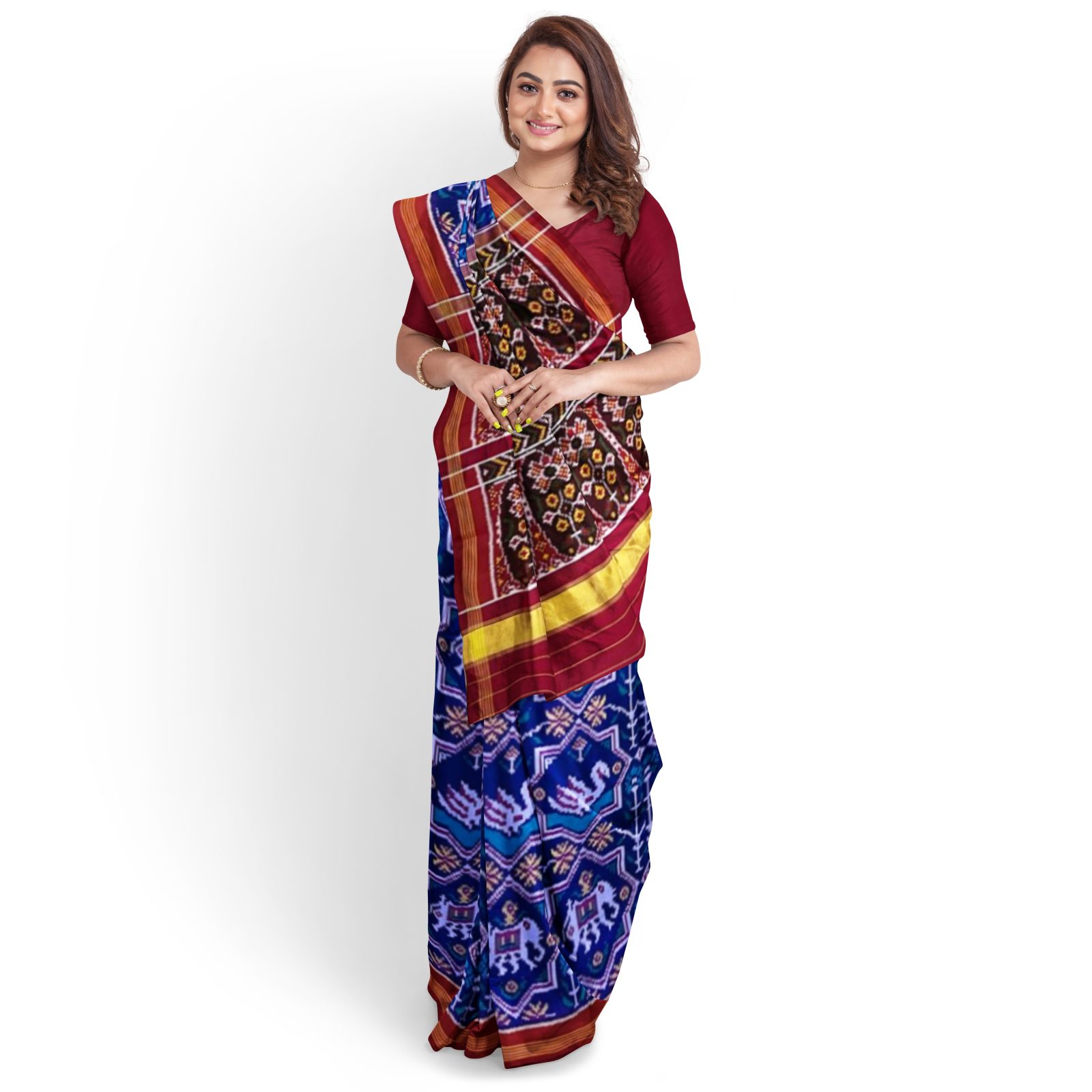 Patan Patola Traditional Single ikkat Red Blue Motifs Patola Saree