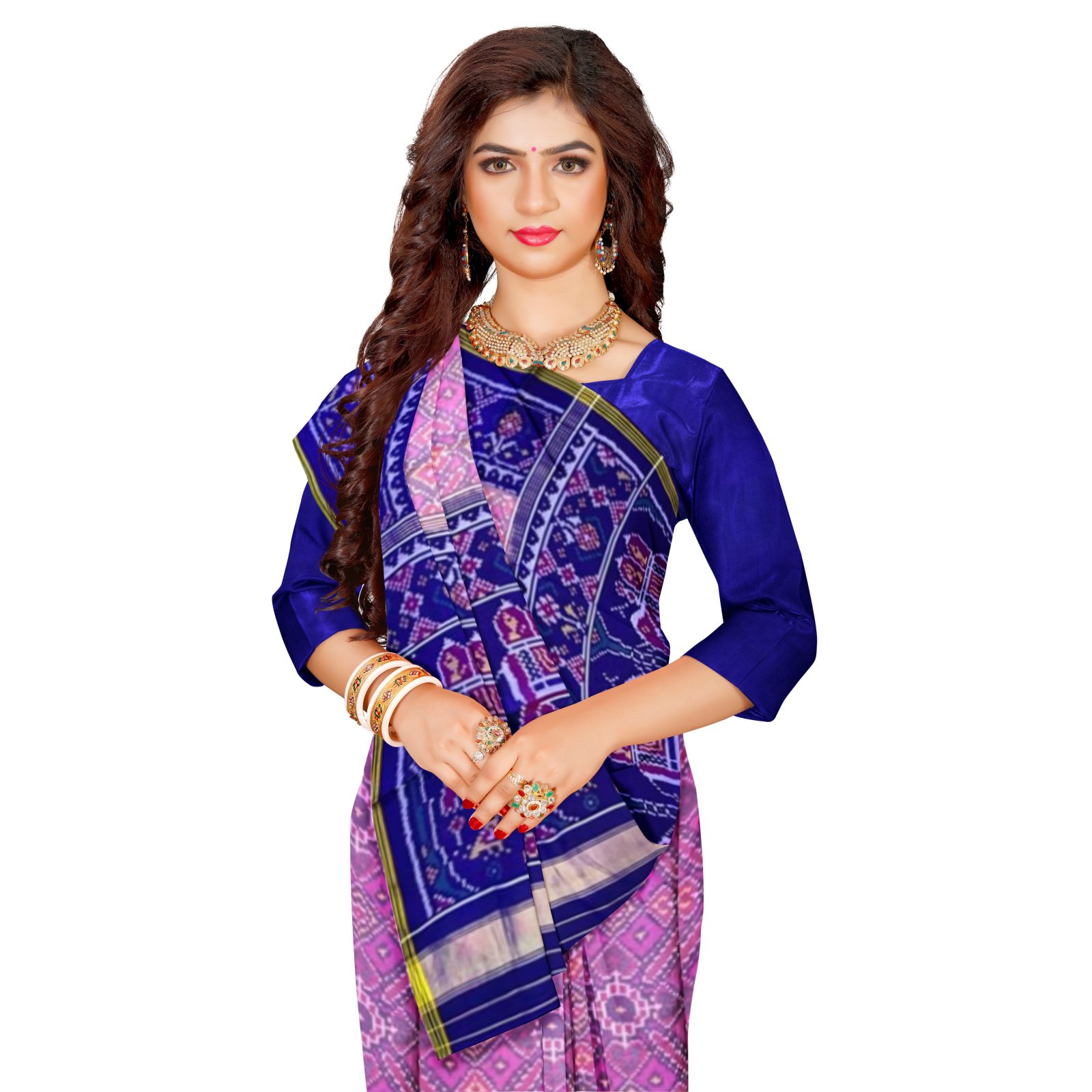 rajkotipatola Traditional Single ikkat Blue BabyPink Manekchok Patola Saree