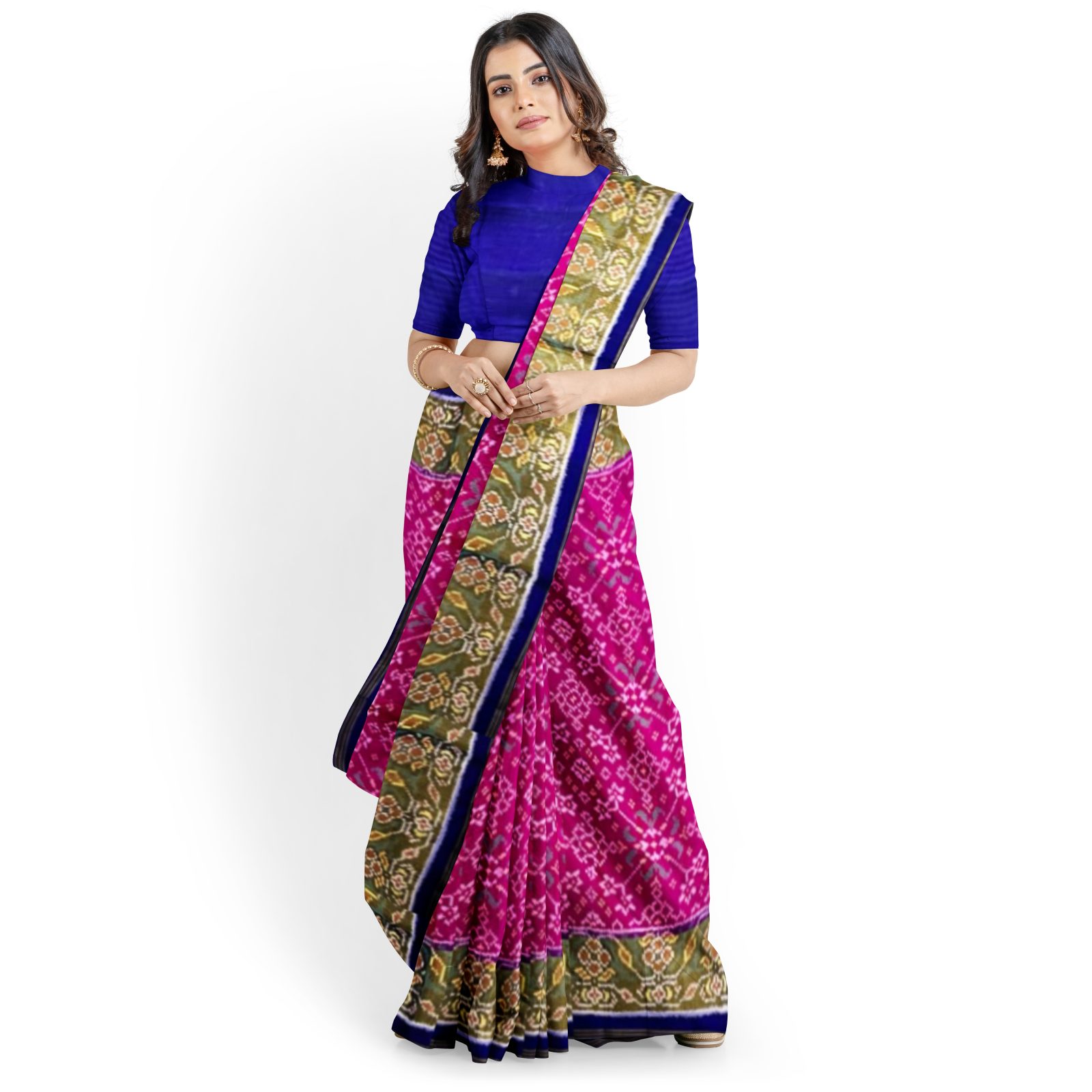 rajkotipatola Traditional Tissue Border Blue Pink Navaratan Patola Saree