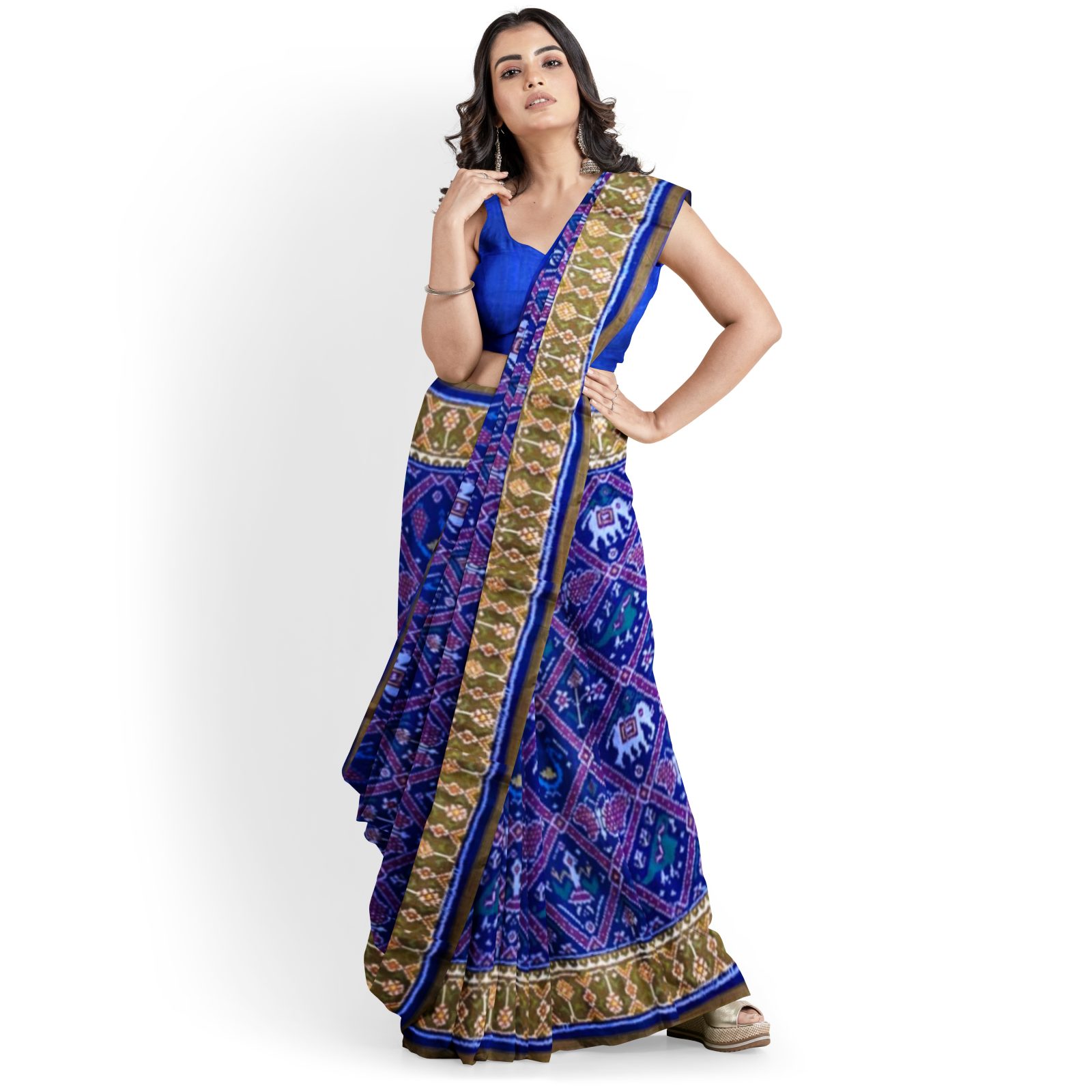 rajkotipatola Traditional Tissue Border Blue Adatala Patola Saree