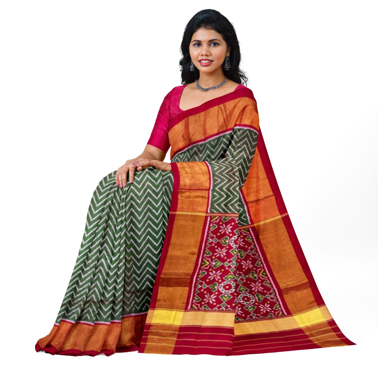 rajkotipatola Traditional Tissue Border Red Green Lehariya Patola Saree