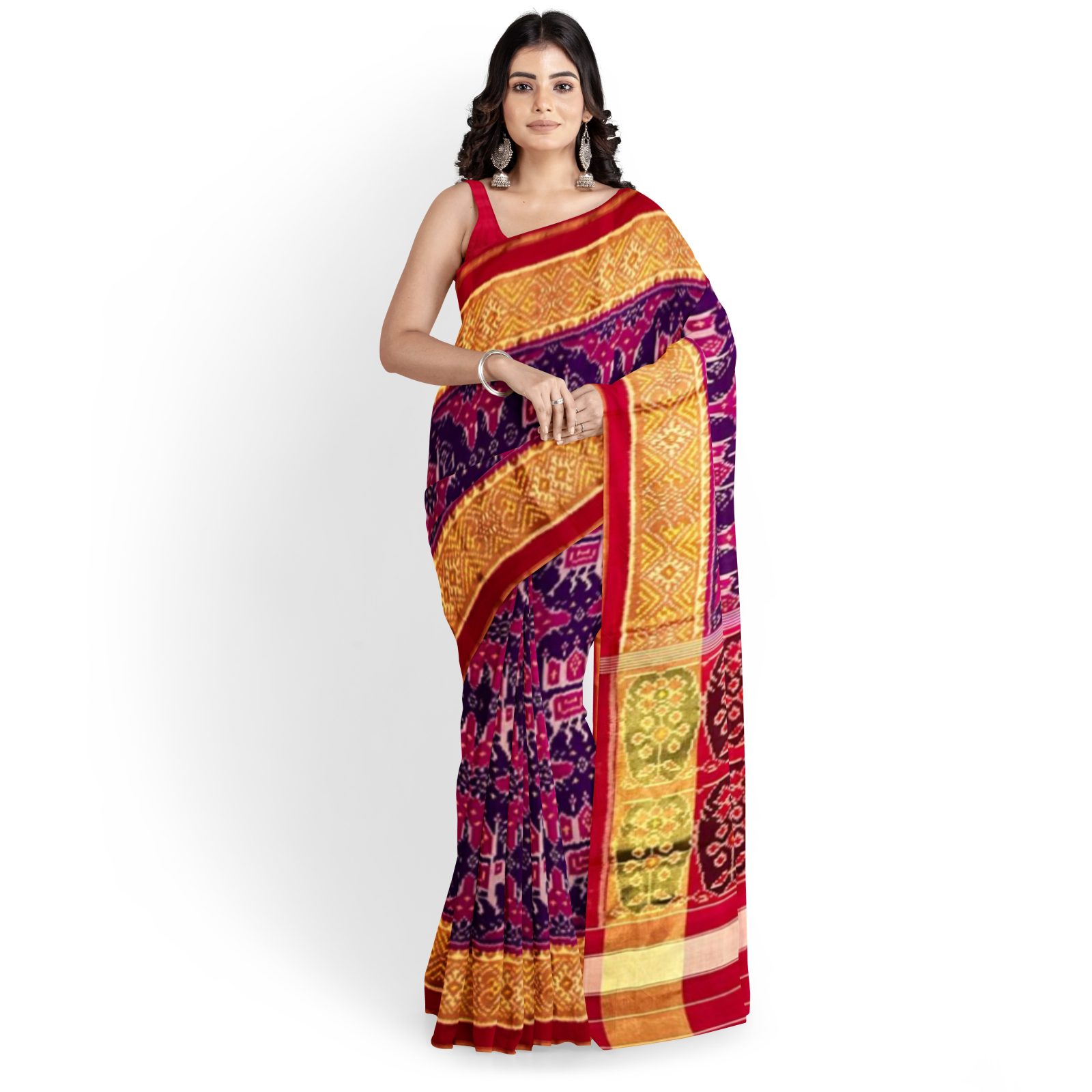 rajkotipatola Traditional Tissue Red Majanta Chabdi Elephant Patola Saree