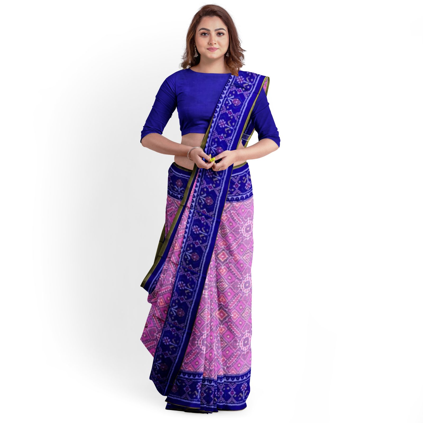 rajkotipatola Traditional Single ikkat Blue BabyPink Manekchok Patola Saree