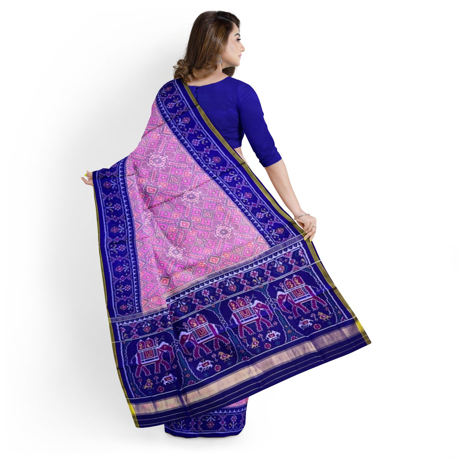 rajkotipatola Traditional Single ikkat Blue BabyPink Manekchok Patola Saree