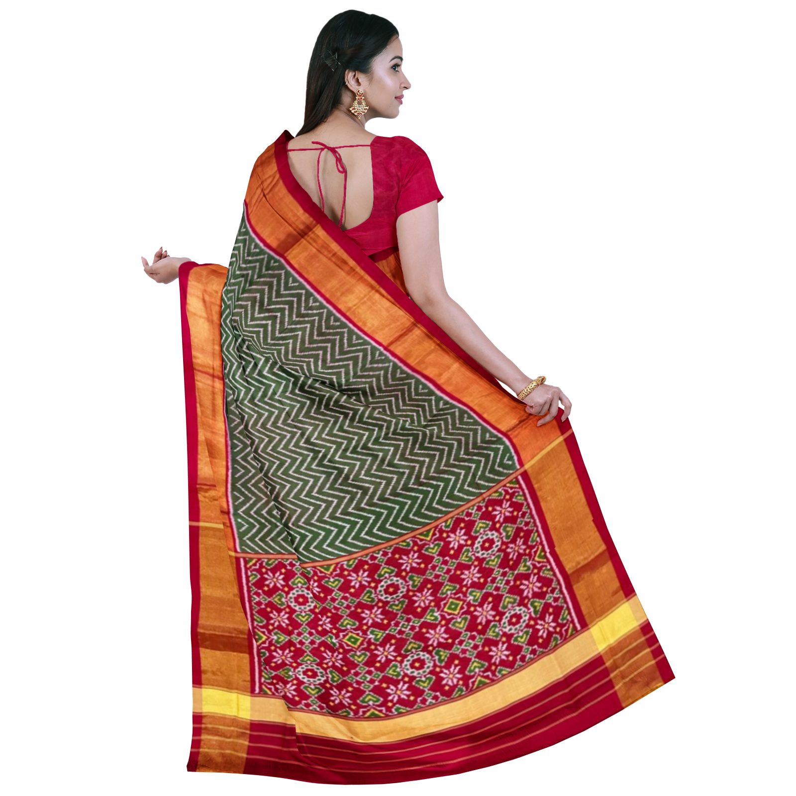 rajkotipatola Traditional Tissue Border Red Green Lehariya Patola Saree