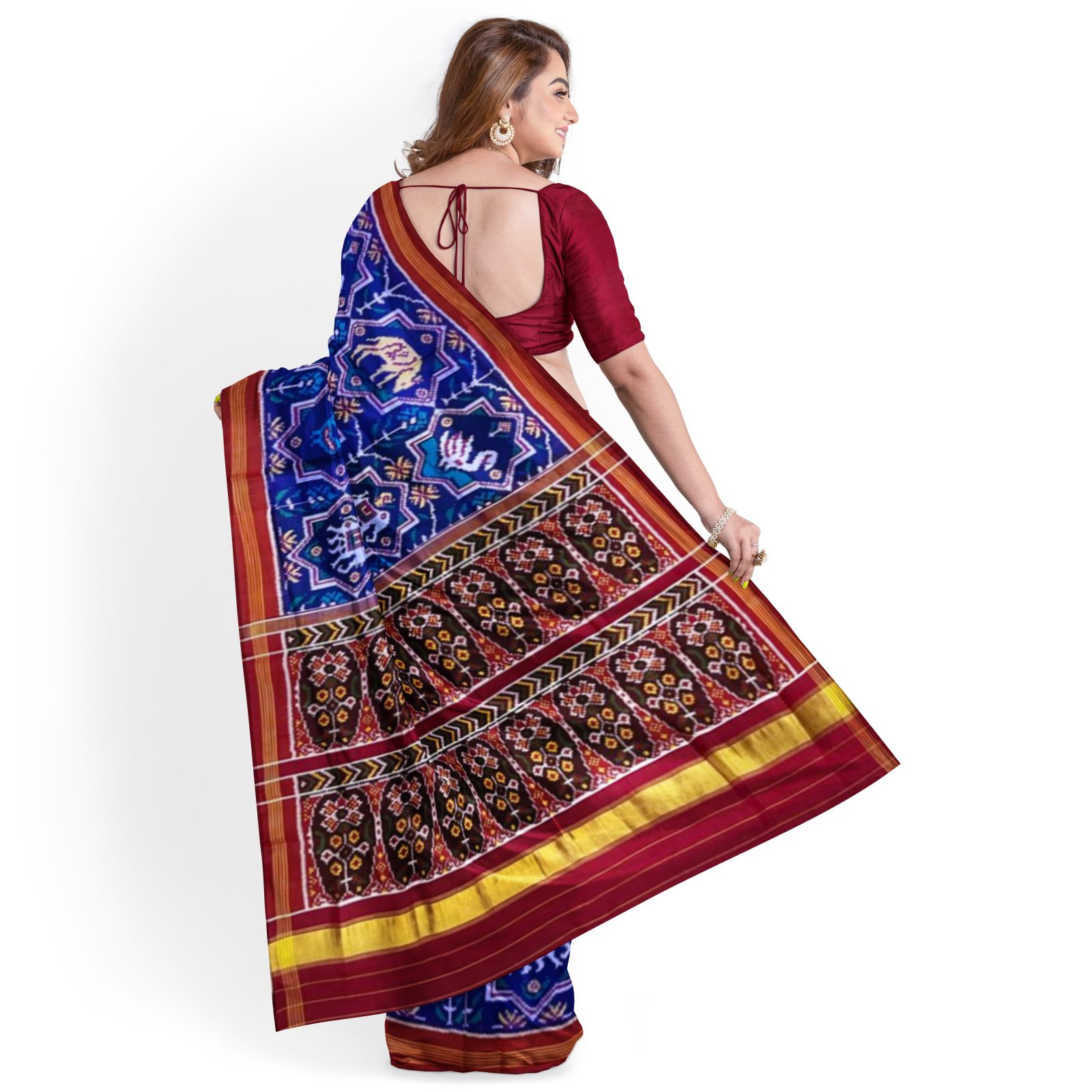 Patan Patola Traditional Single ikkat Red Blue Motifs Patola Saree