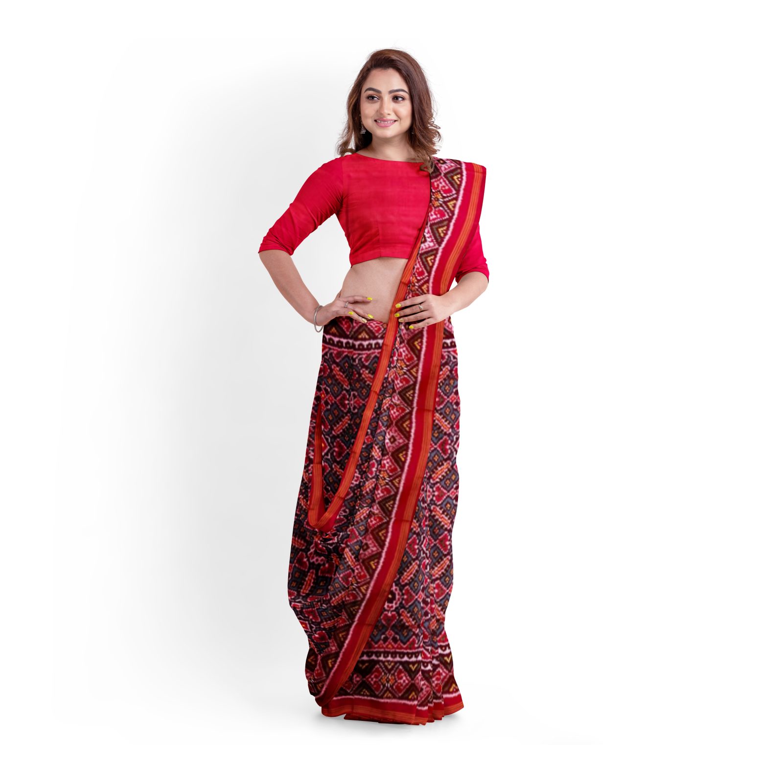 rajkotipatola Traditional Single ikkat Red PeacockGreen Manekchok Patola Saree