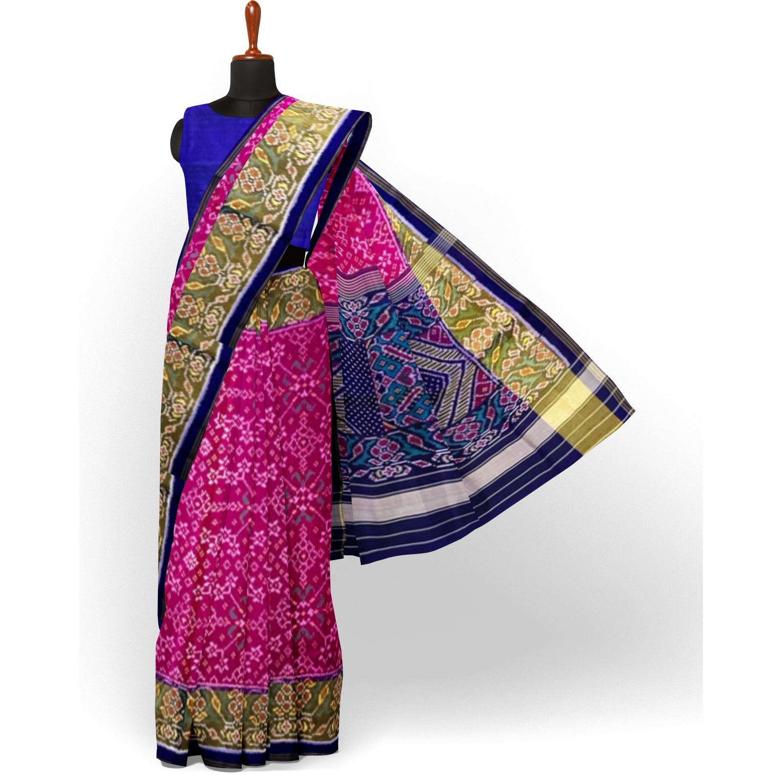 rajkotipatola Traditional Tissue Border Blue Pink Navaratan Patola Saree