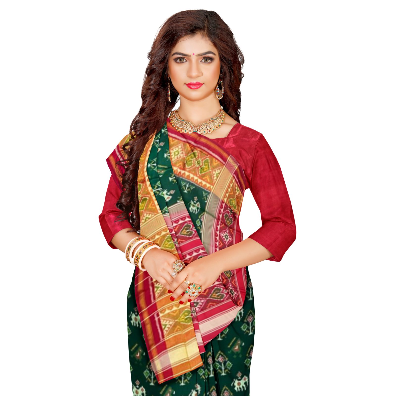 rajkotipatola Traditional Tissue Border Red Green Narikunj Patola Saree