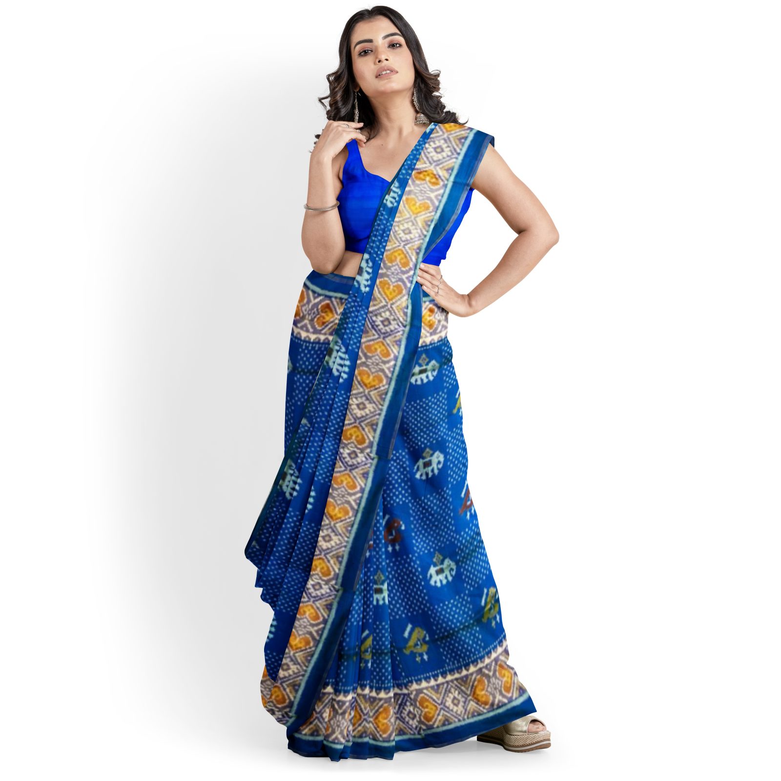 rajkotipatola Traditional Rajkot Tissue Border Blue Elephant Parrot patola saree