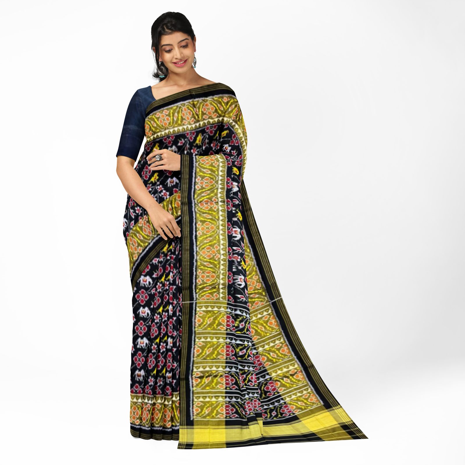 rajkotipatola Traditional Rajkot Tissue Border Black Narikunj Lehariya Patola Saree