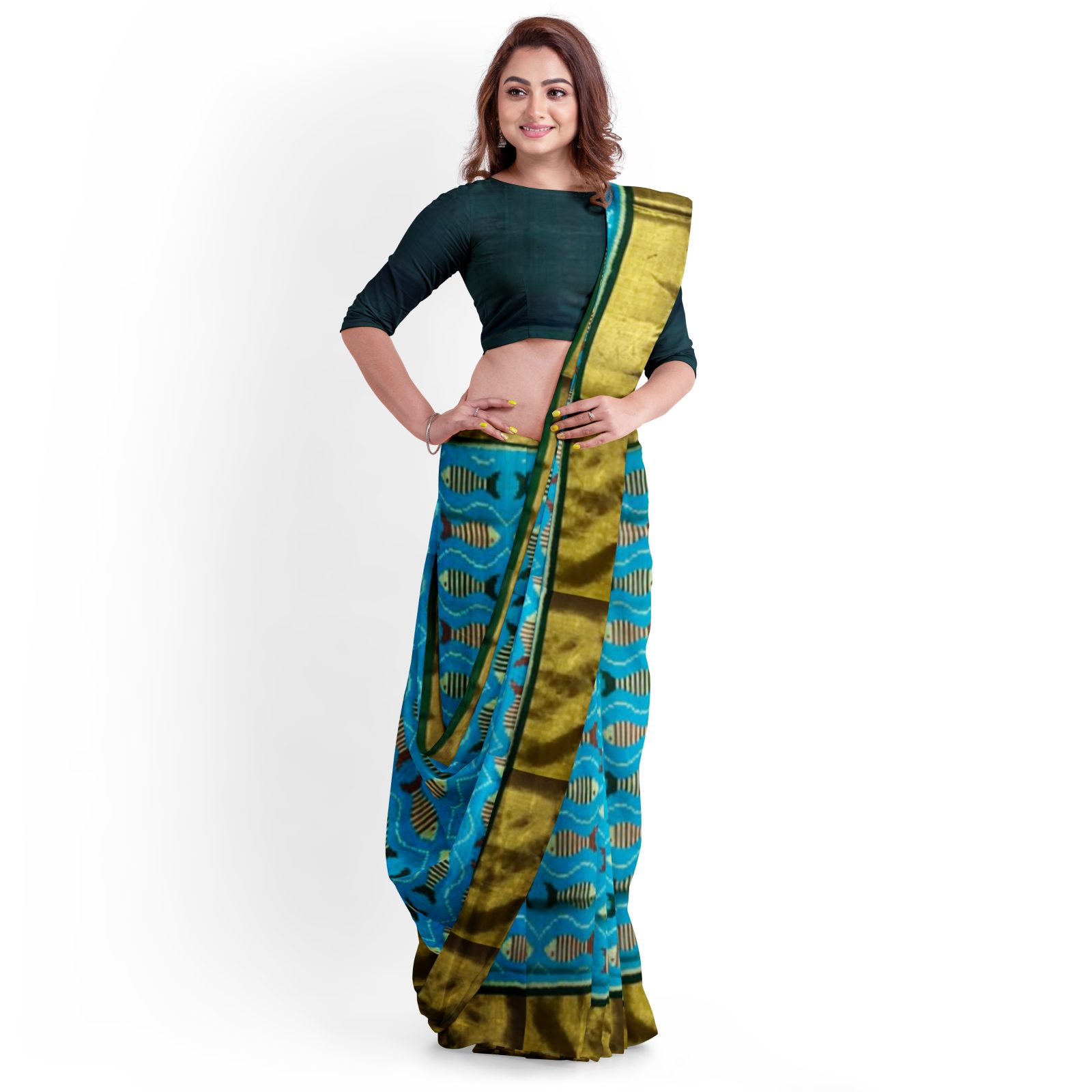 rajkotipatola Traditional Tissue Border Green Skyblue Fancy Patola Saree