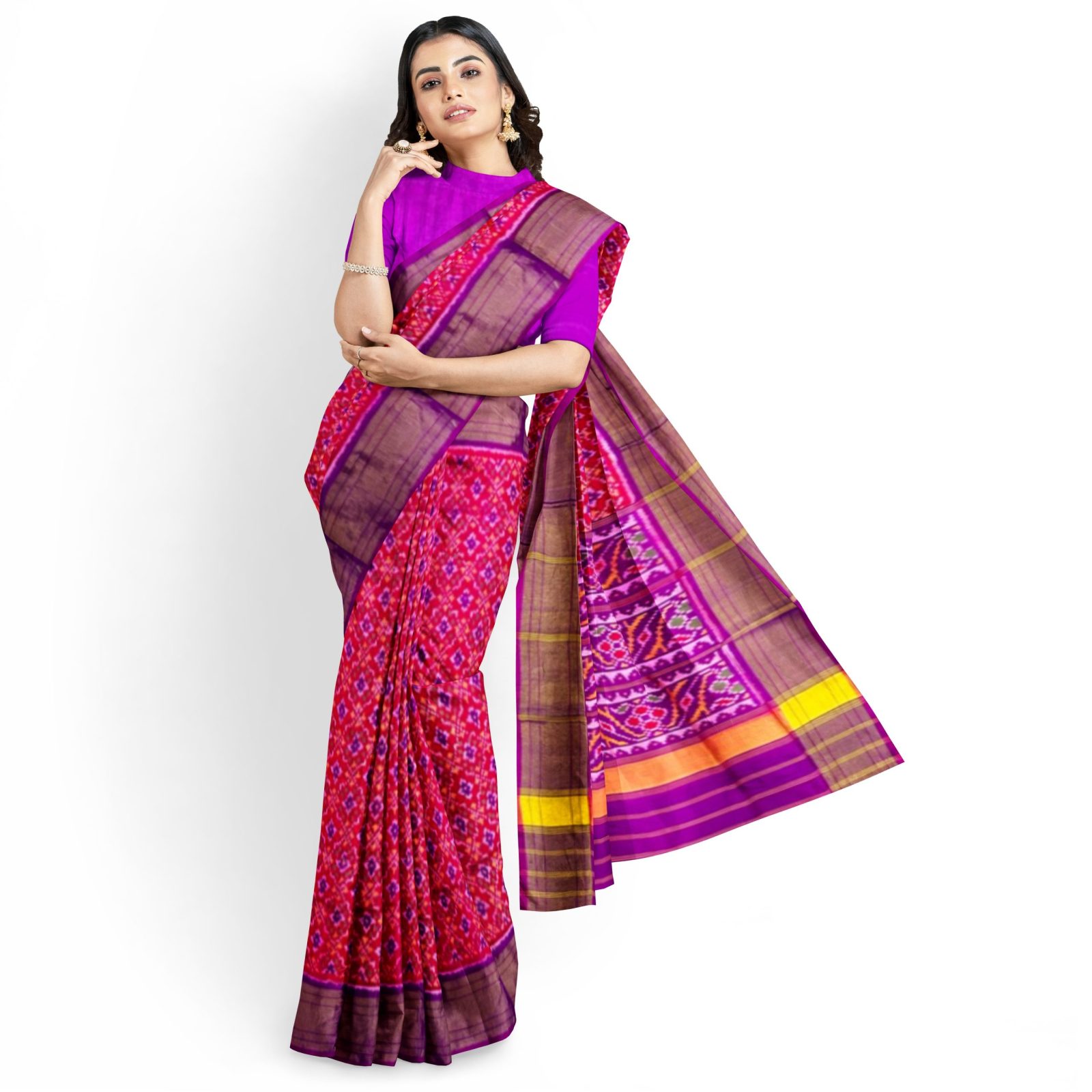 rajkotipatola Traditional Rajkot Tissue Border Purple Pink Butonfull Parrot patola saree