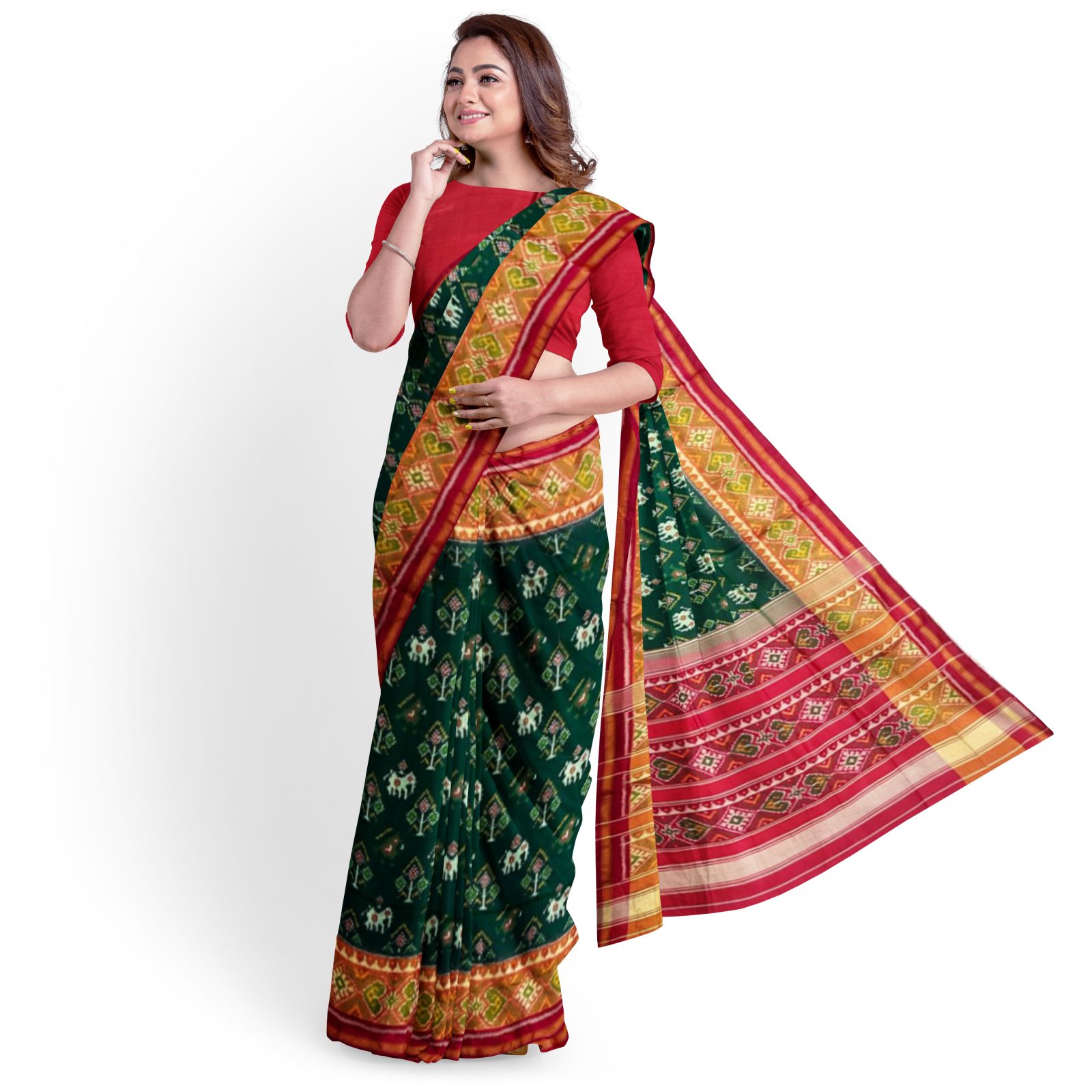 rajkotipatola Traditional Tissue Border Red Green Narikunj Patola Saree