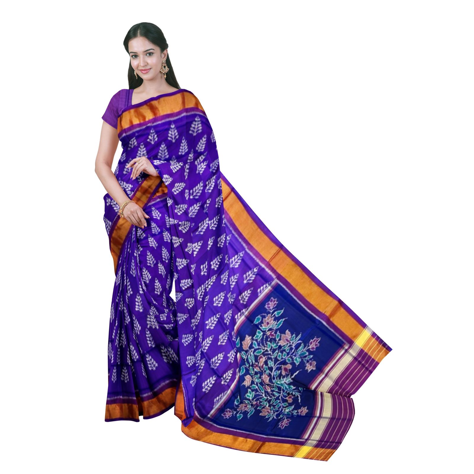 rajkotipatola Traditional Rajkot Tissue Border Blue Purple Fancy Parrot patola saree