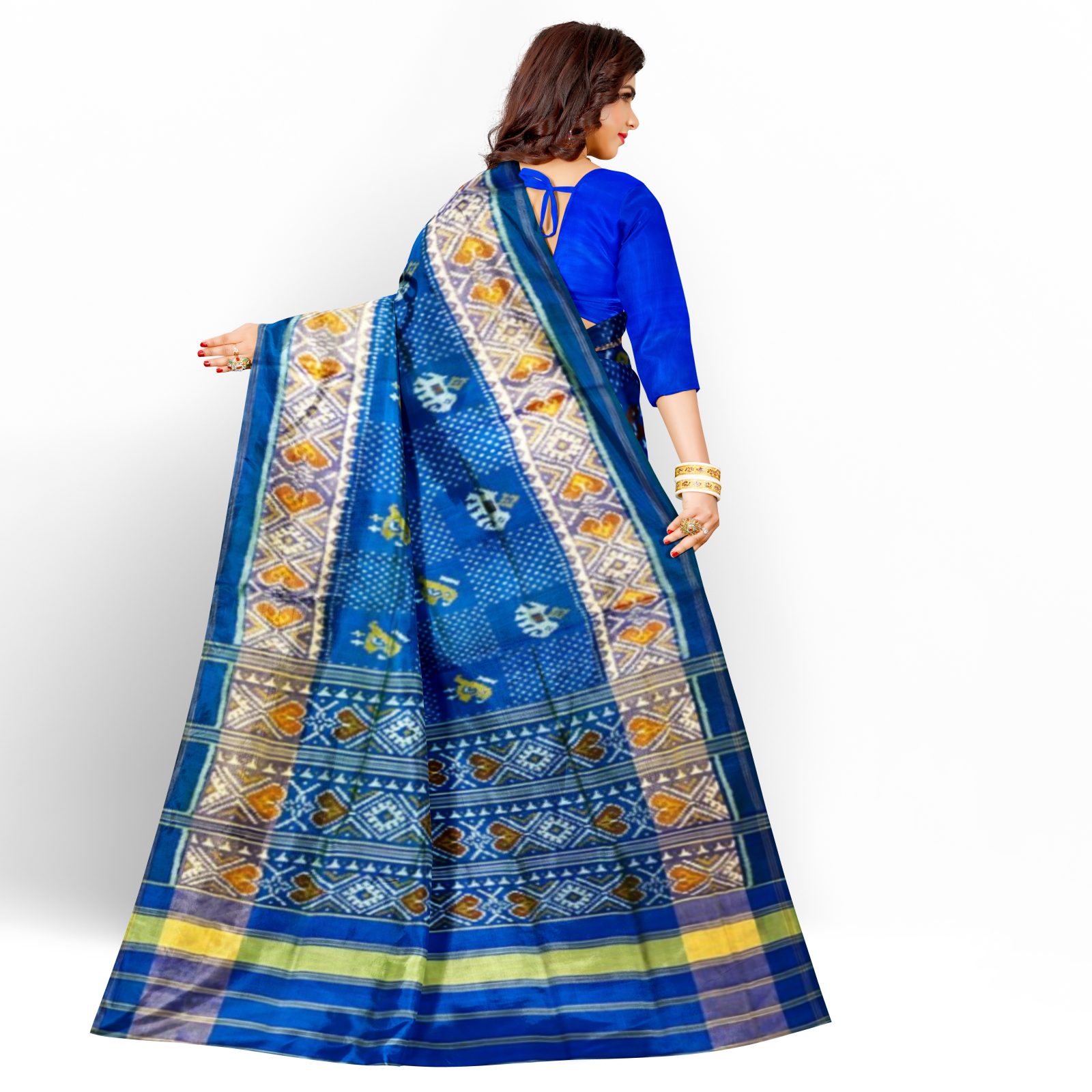 rajkotipatola Traditional Rajkot Tissue Border Blue Elephant Parrot patola saree