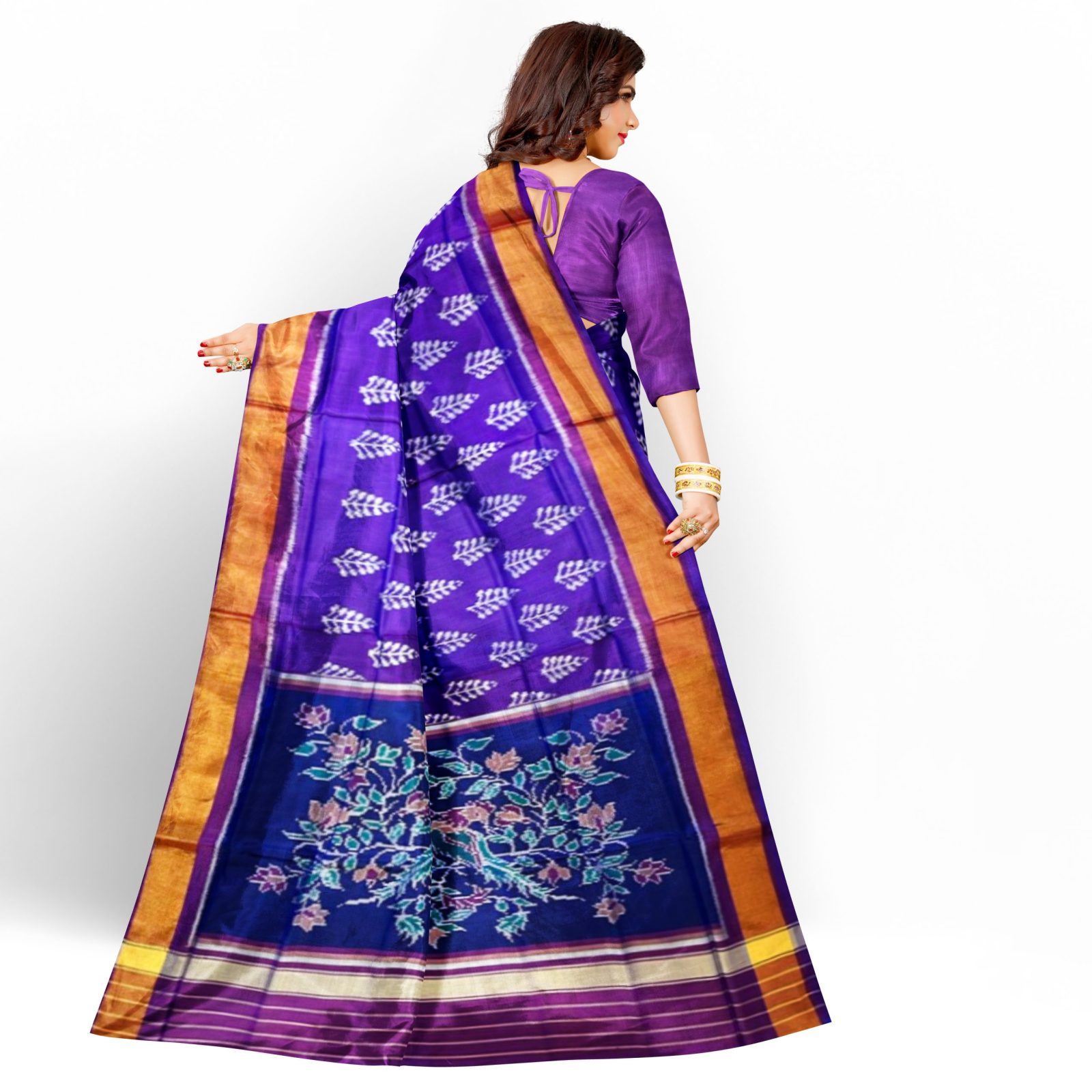 rajkotipatola Traditional Rajkot Tissue Border Blue Purple Fancy Parrot patola saree