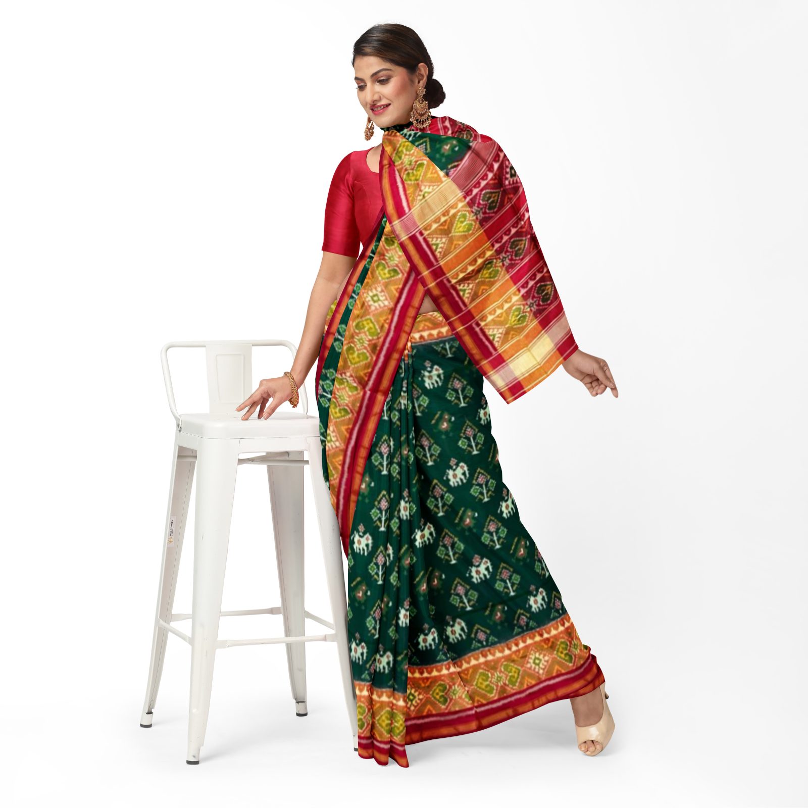 rajkotipatola Traditional Tissue Border Red Green Narikunj Patola Saree