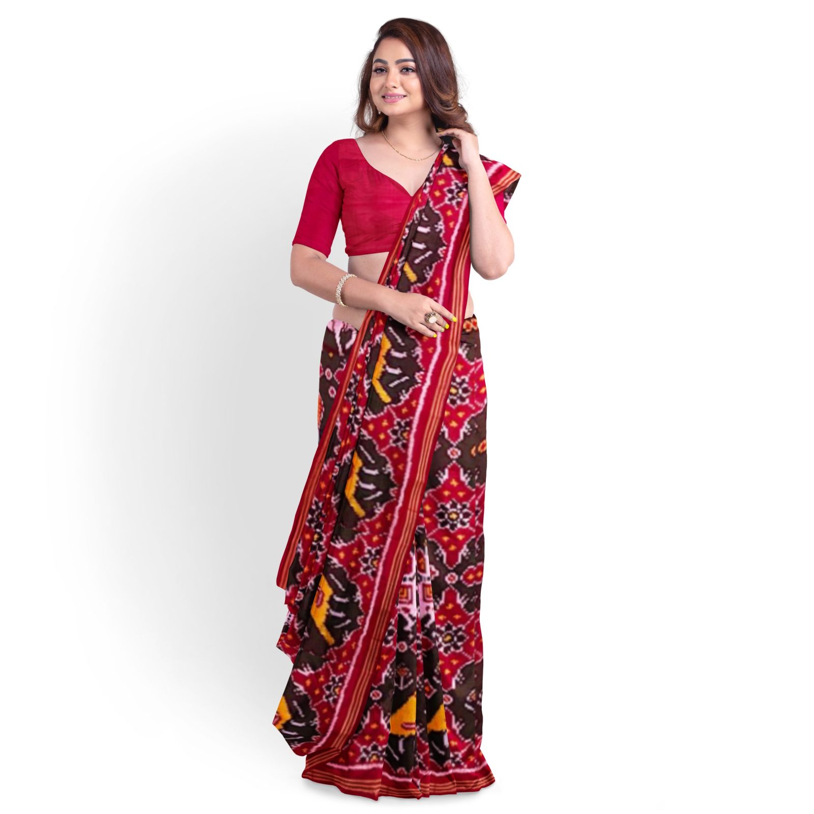 rajkotipatola Traditional Rajkot Single Ikkat Red Green Chhabadi Motifs Patola saree