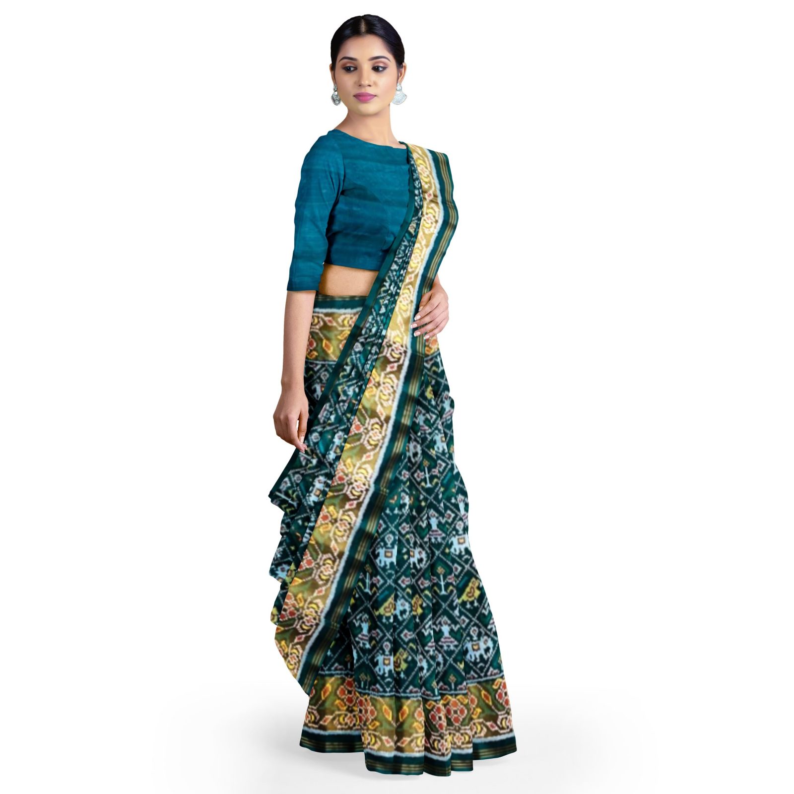 rajkotipatola Traditional Rajkot Tissue Border PeakcockGreen Narikunj Patola saree