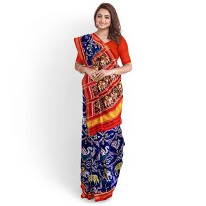 rajkotipatola Traditional Rajkot Single Ikkat Red Blue Motifs Patola saree