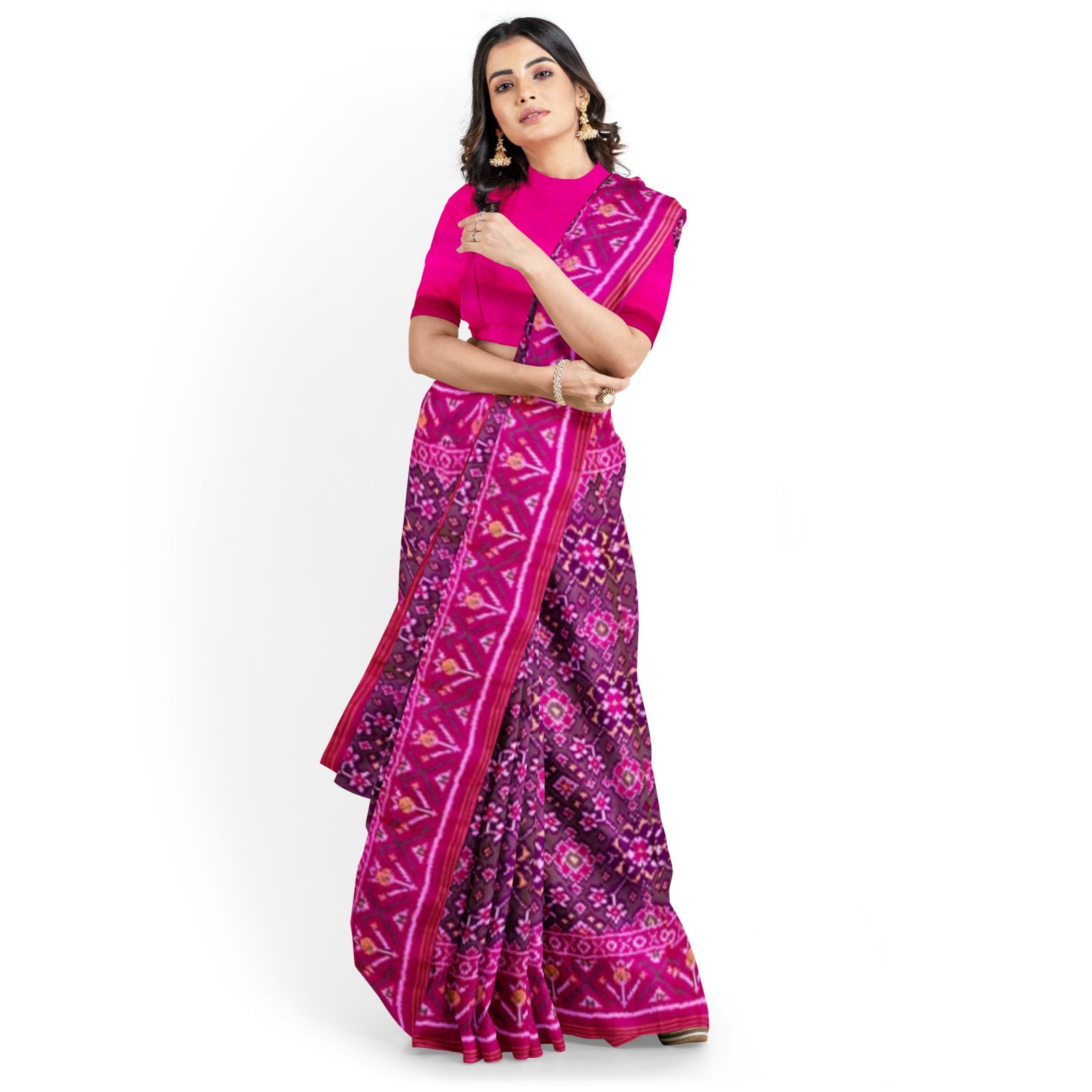 rajkotipatola Traditional Rajkot Single Ikkat Pink Green Navaratan Patola saree