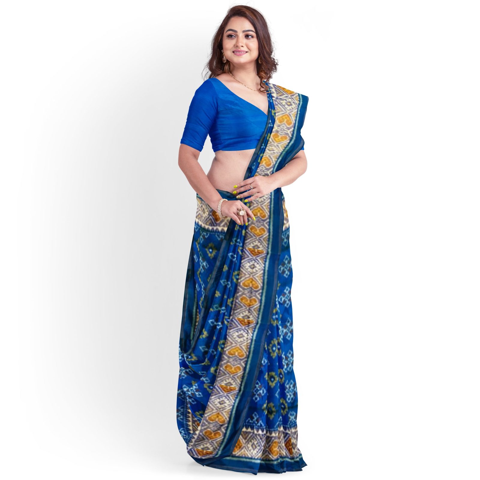 rajkotipatola Traditional Rajkot Tissue Border Peacock Blue Panchanda Patola sare