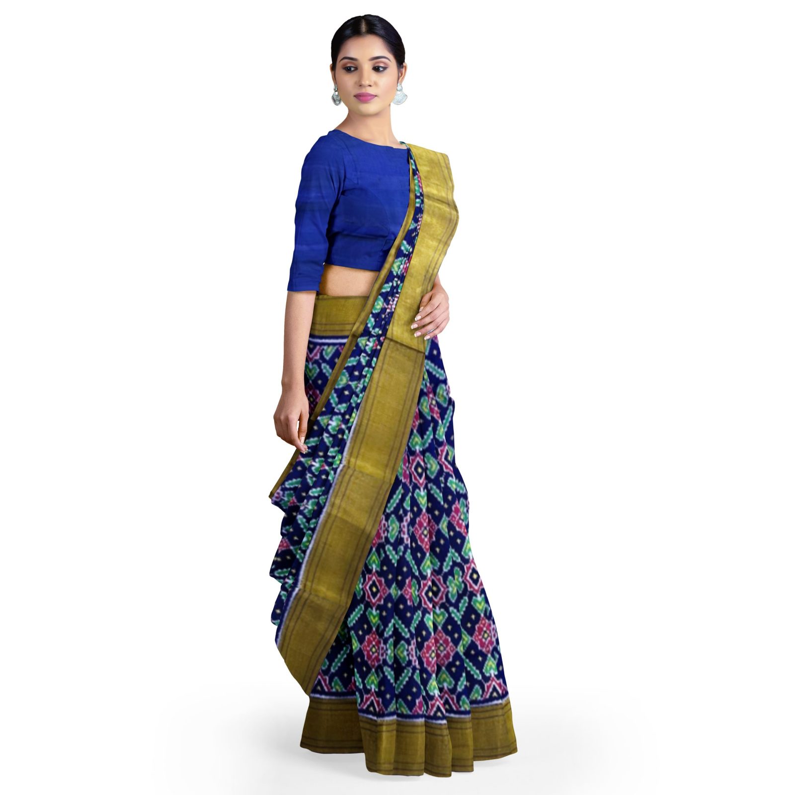 rajkotipatola Traditional Rajkot Tissue Border Blue Maneckchok Patola saree