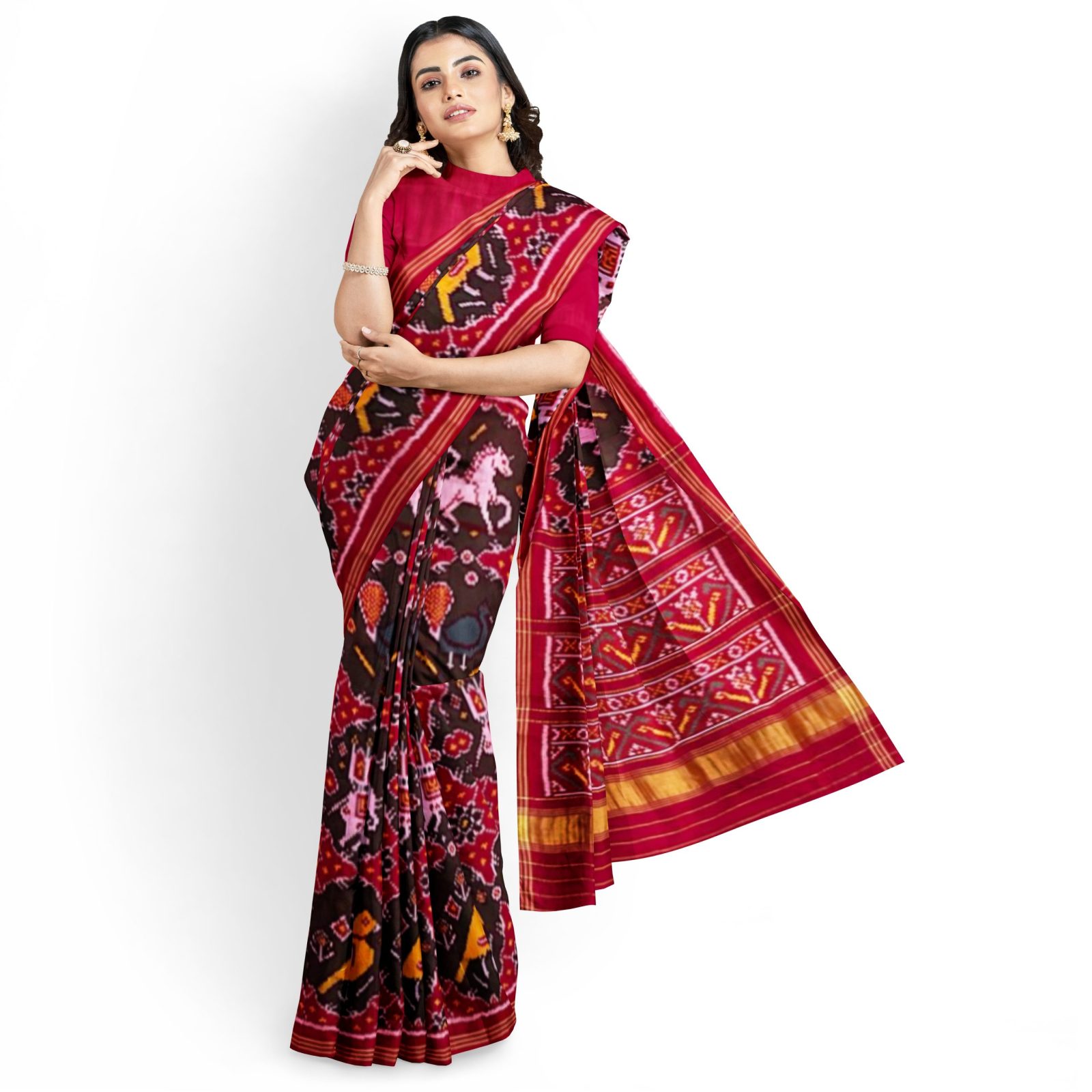 rajkotipatola Traditional Rajkot Single Ikkat Red Green Chhabadi Motifs Patola saree