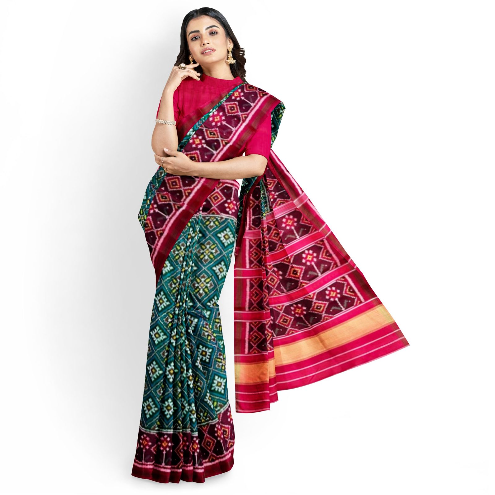 rajkotipatola Traditional Rajkot Single Ikkat Red Green Panchanda Patola saree