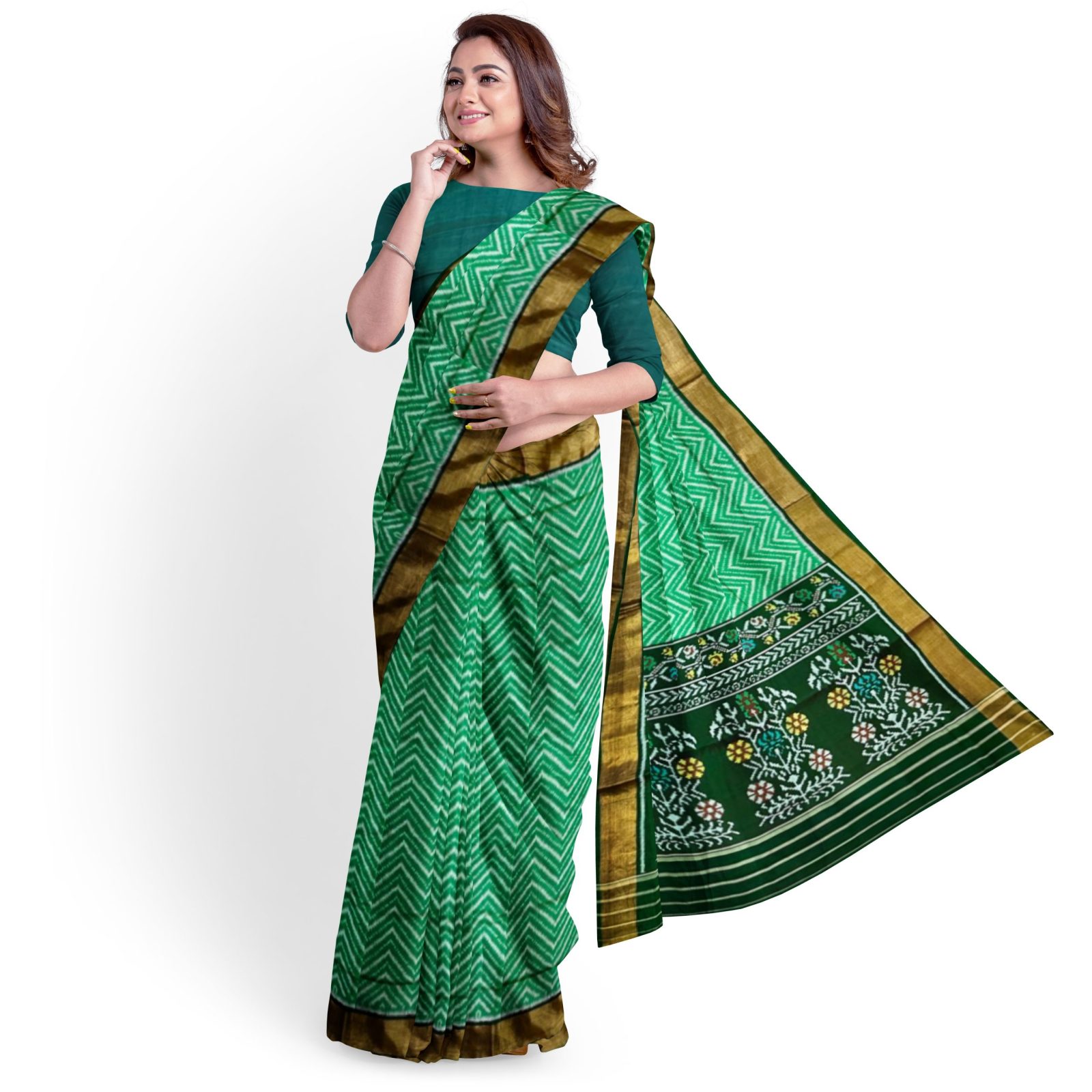 rajkotipatola Traditional Rajkot Tissue Border Green Lehariya Patola saree