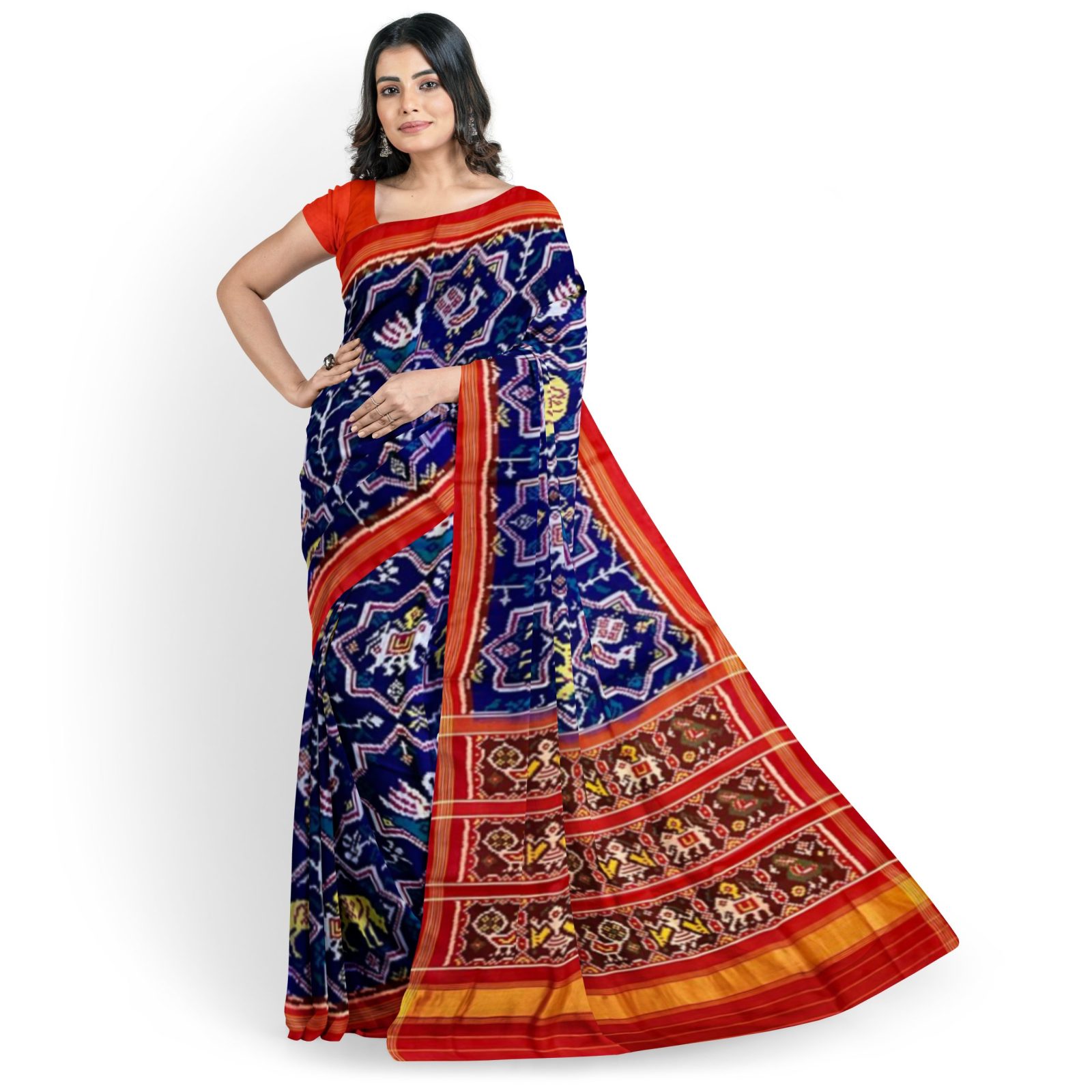 rajkotipatola Traditional Rajkot Single Ikkat Red Blue Motifs Patola saree