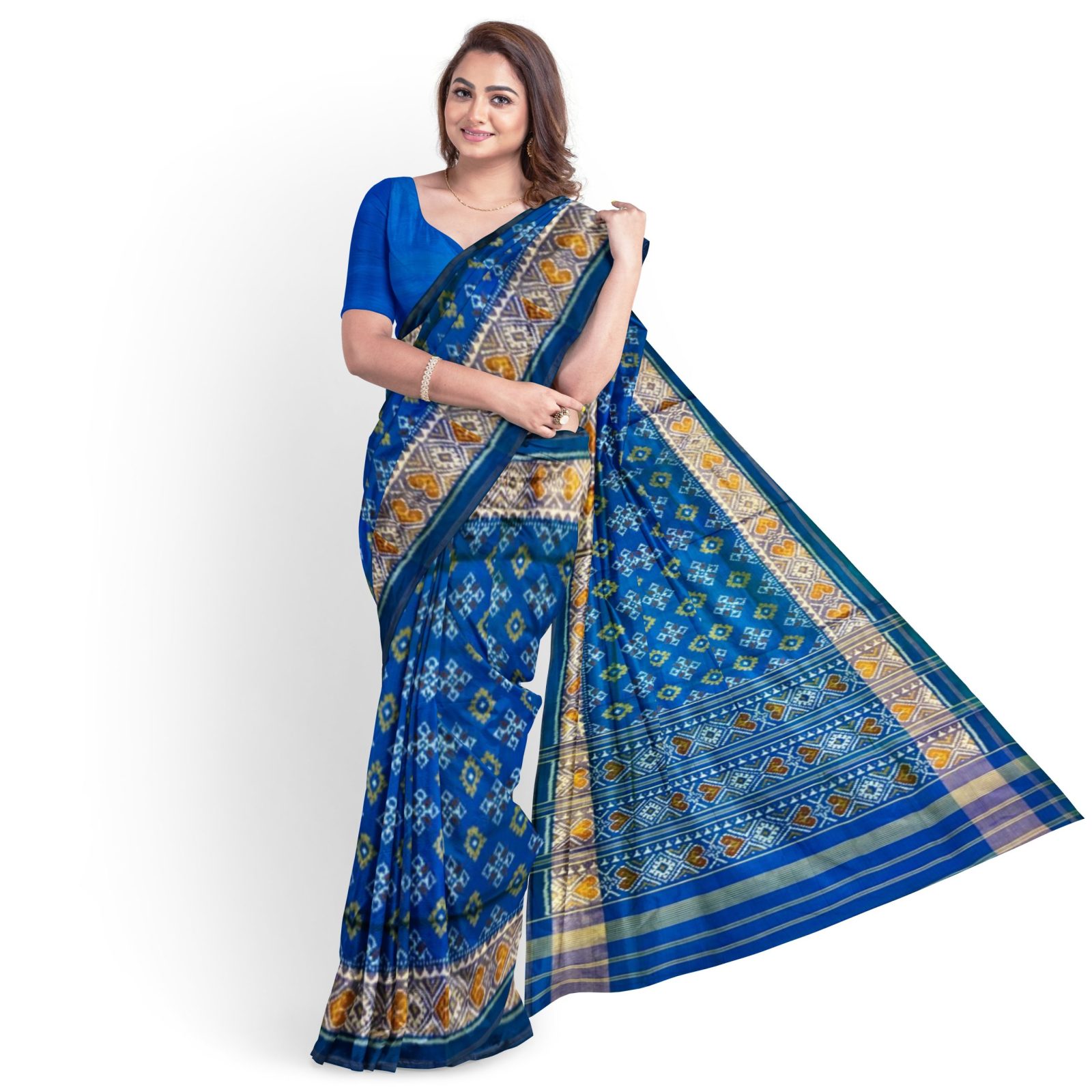 rajkotipatola Traditional Rajkot Tissue Border Peacock Blue Panchanda Patola sare