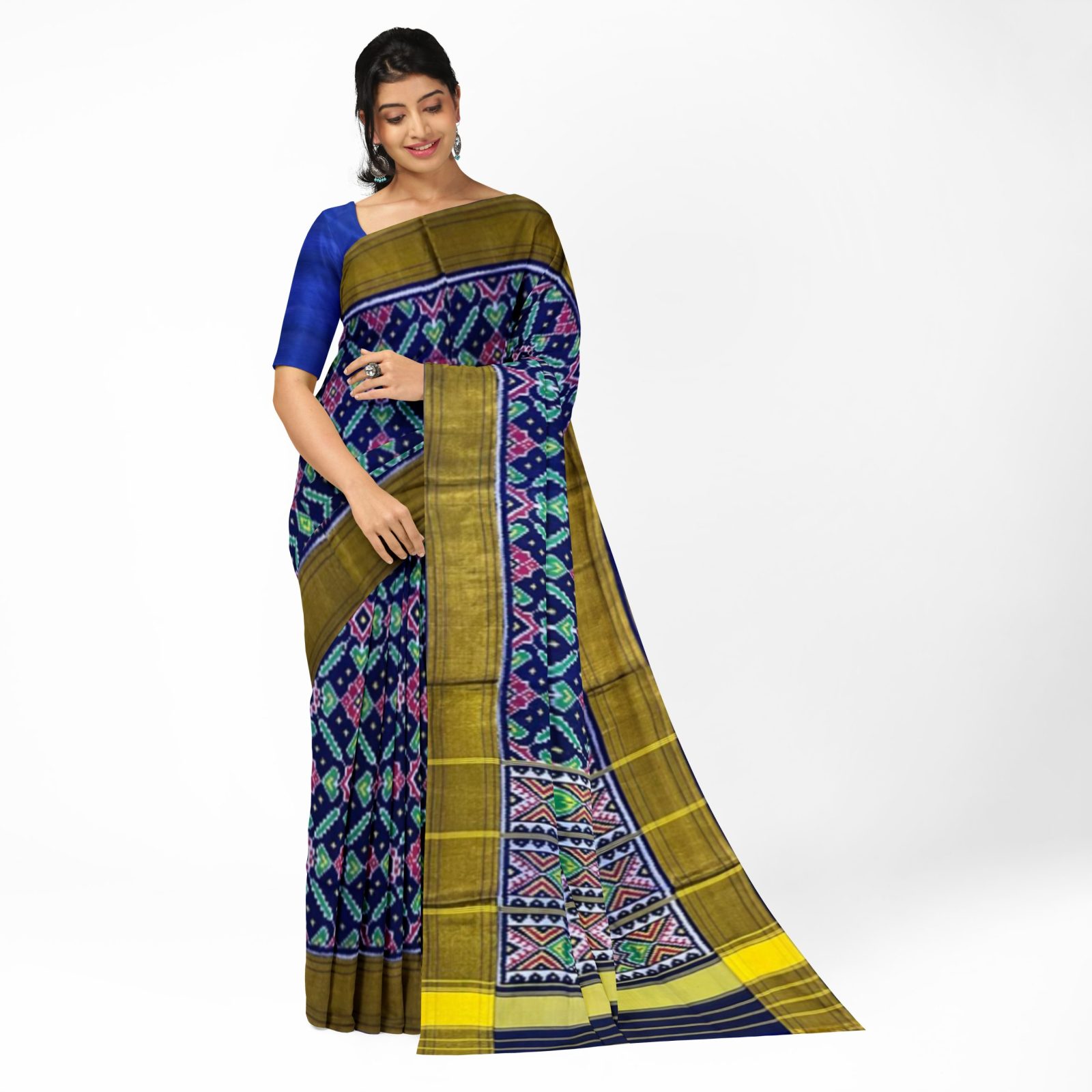 rajkotipatola Traditional Rajkot Tissue Border Blue Maneckchok Patola saree