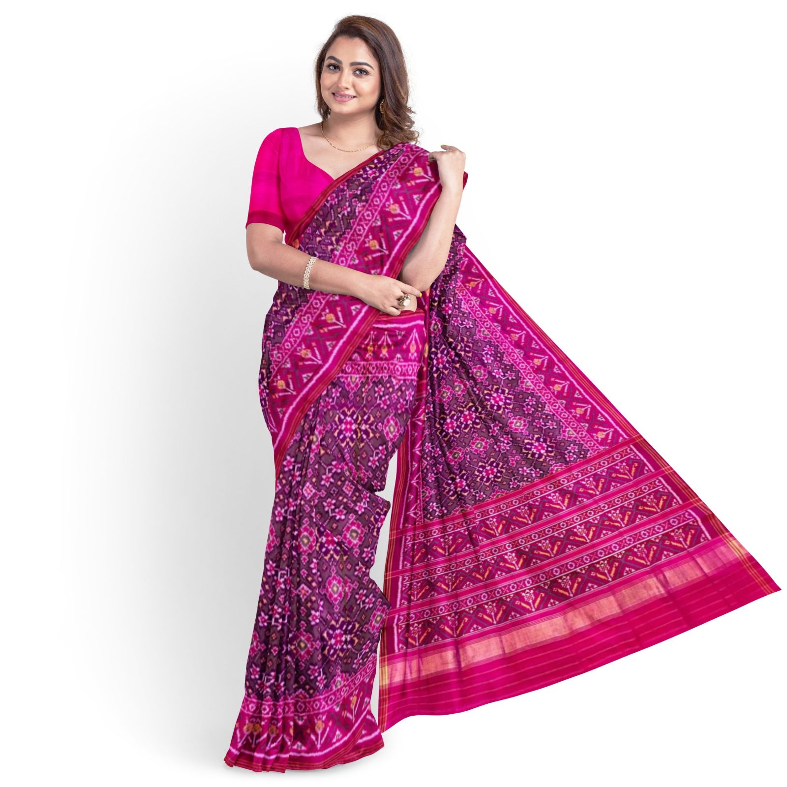 rajkotipatola Traditional Rajkot Single Ikkat Pink Green Navaratan Patola saree