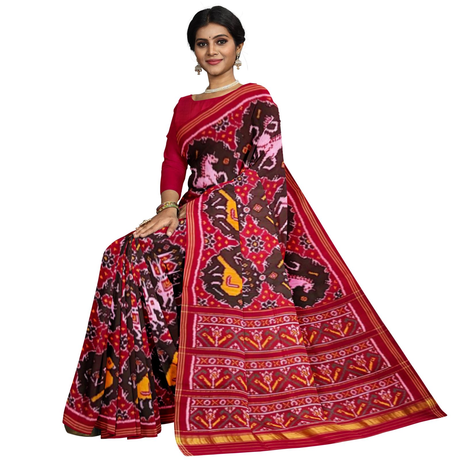 rajkotipatola Traditional Rajkot Single Ikkat Red Green Chhabadi Motifs Patola saree