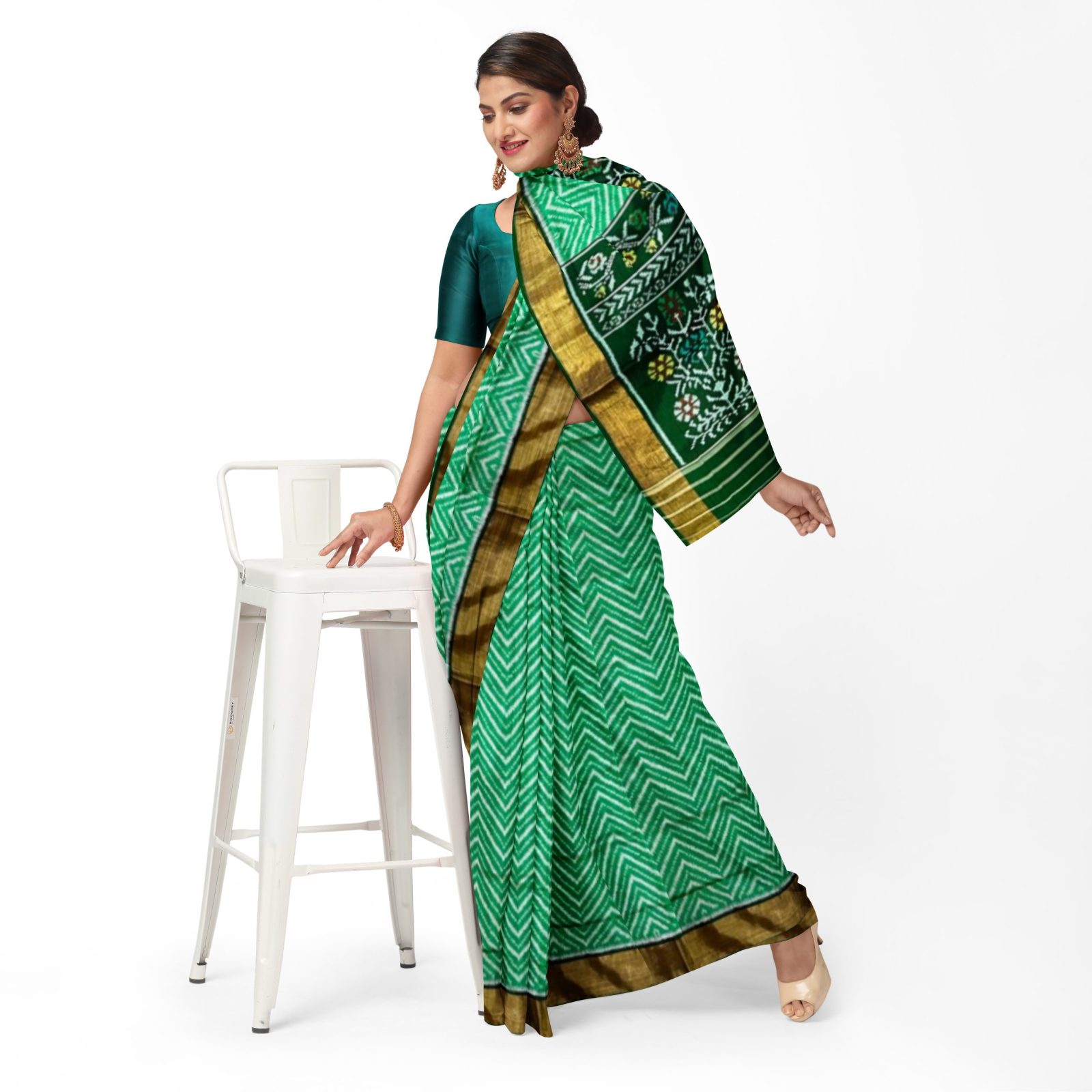 rajkotipatola Traditional Rajkot Tissue Border Green Lehariya Patola saree