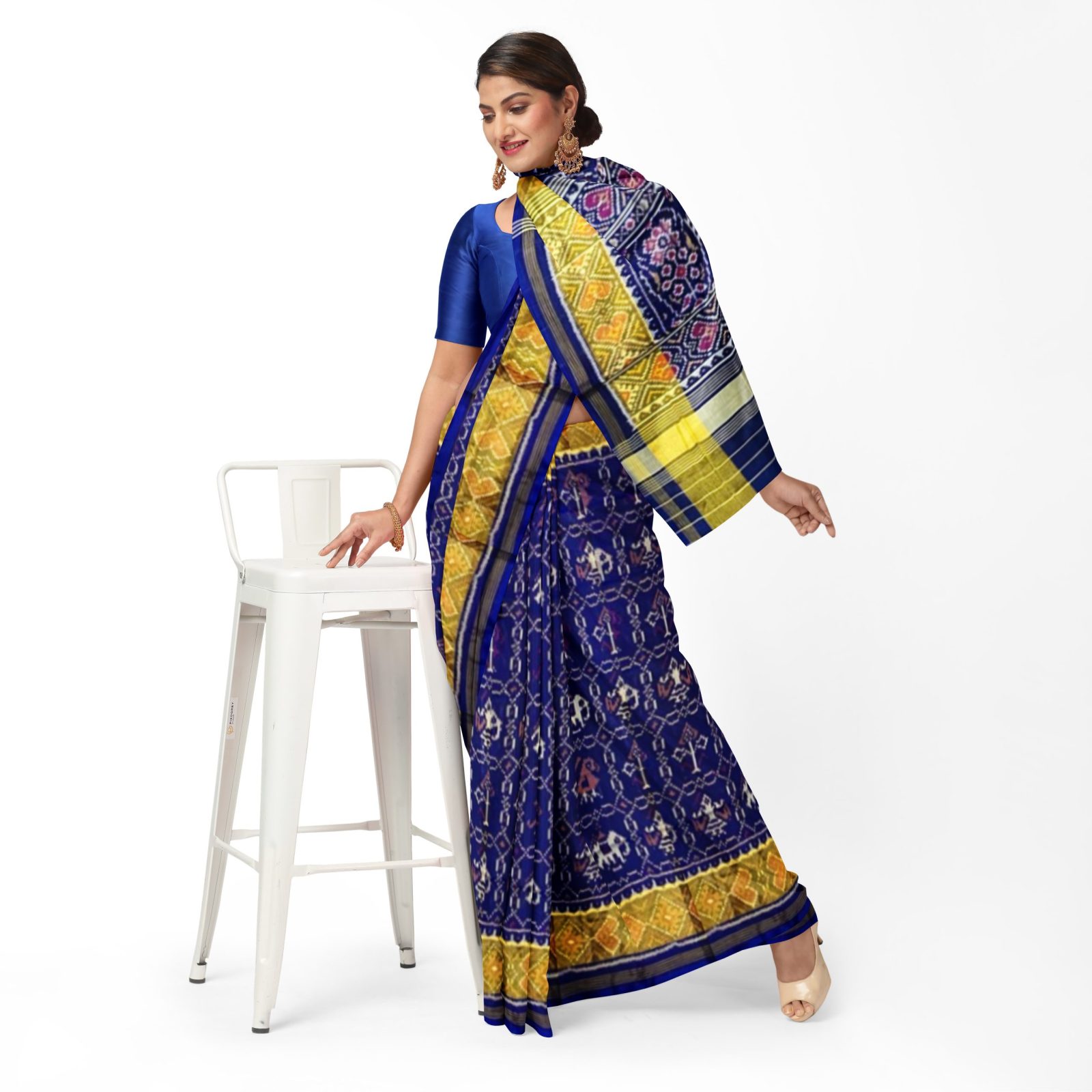 rajkotipatola Traditional Rajkot Tissue Border Blue Narikunj Patola saree