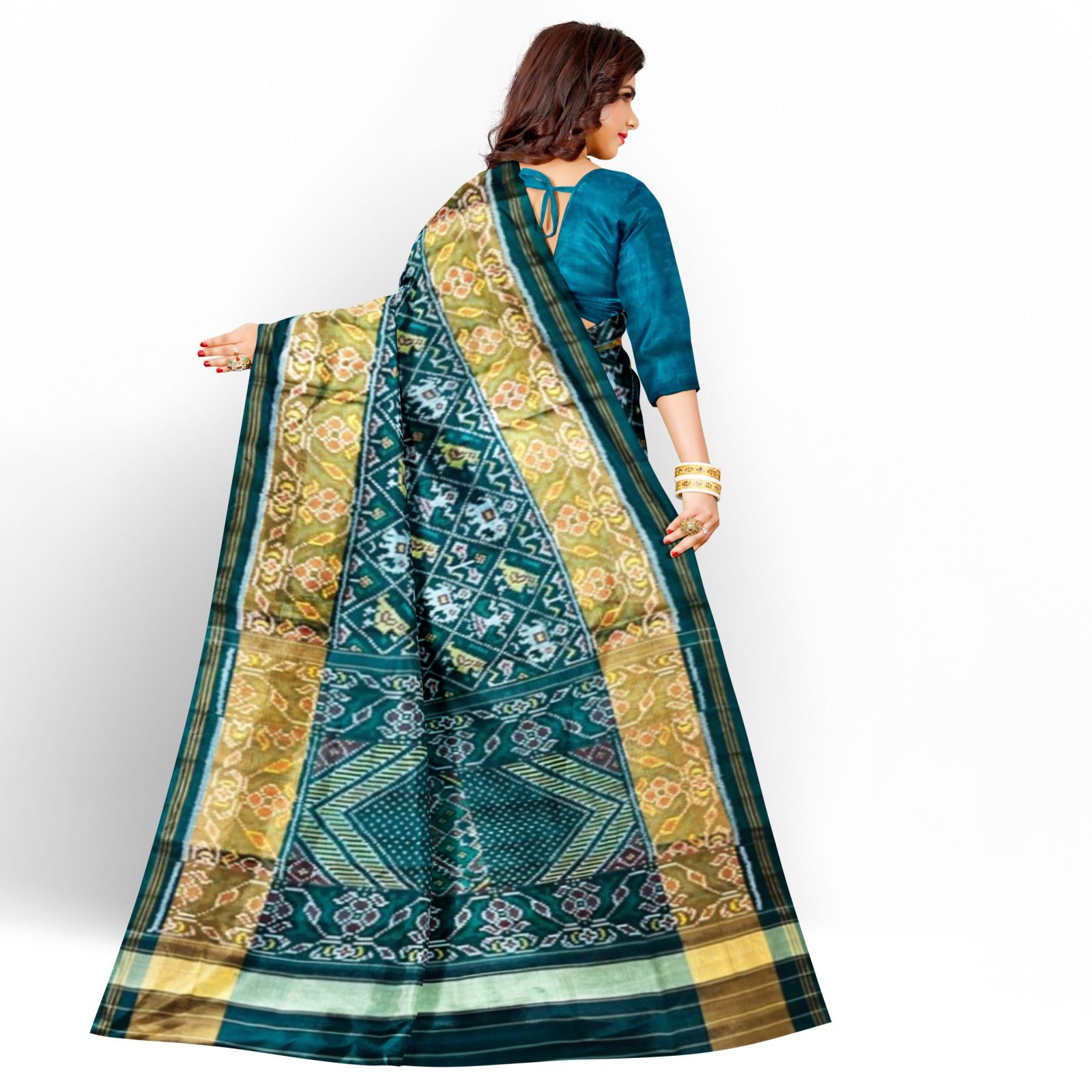 rajkotipatola Traditional Rajkot Tissue Border PeakcockGreen Narikunj Patola saree