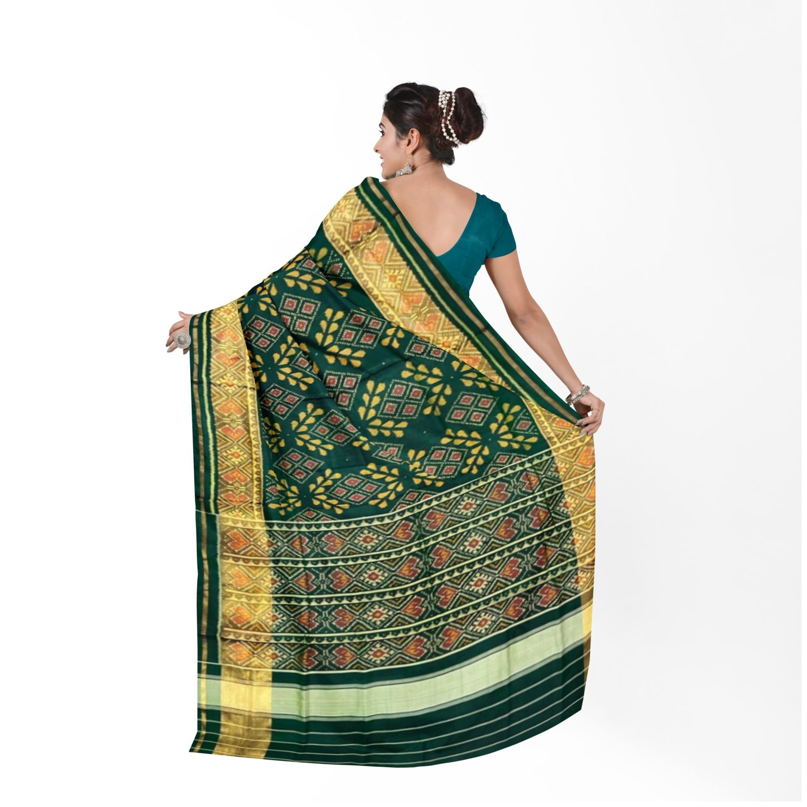 rajkotipatola Traditional Rajkot Tissue Border Green Fancy Chanda Patola saree