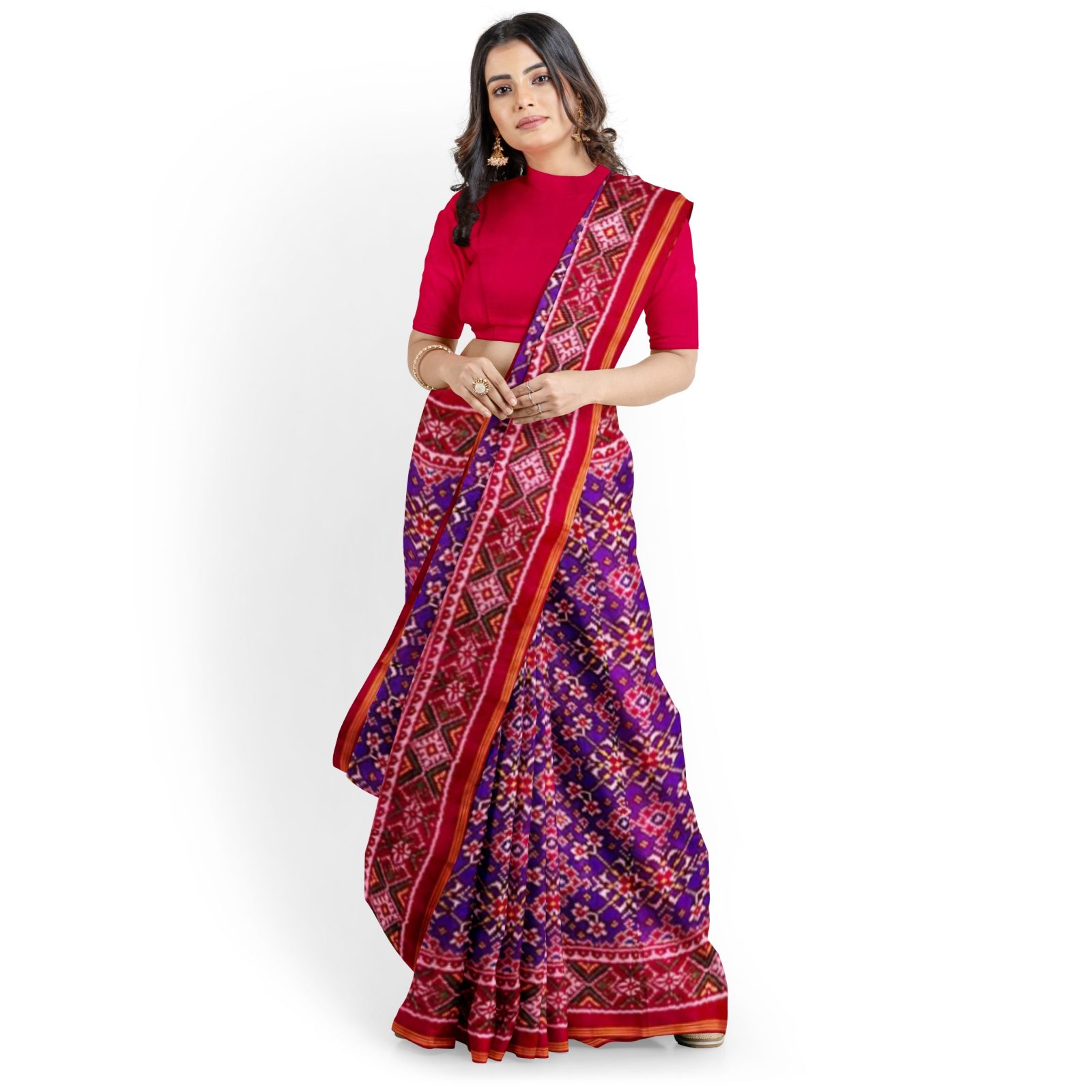 rajkotipatola Traditional Rajkot Single Ikkat Red Blue Navaratan Patola saree