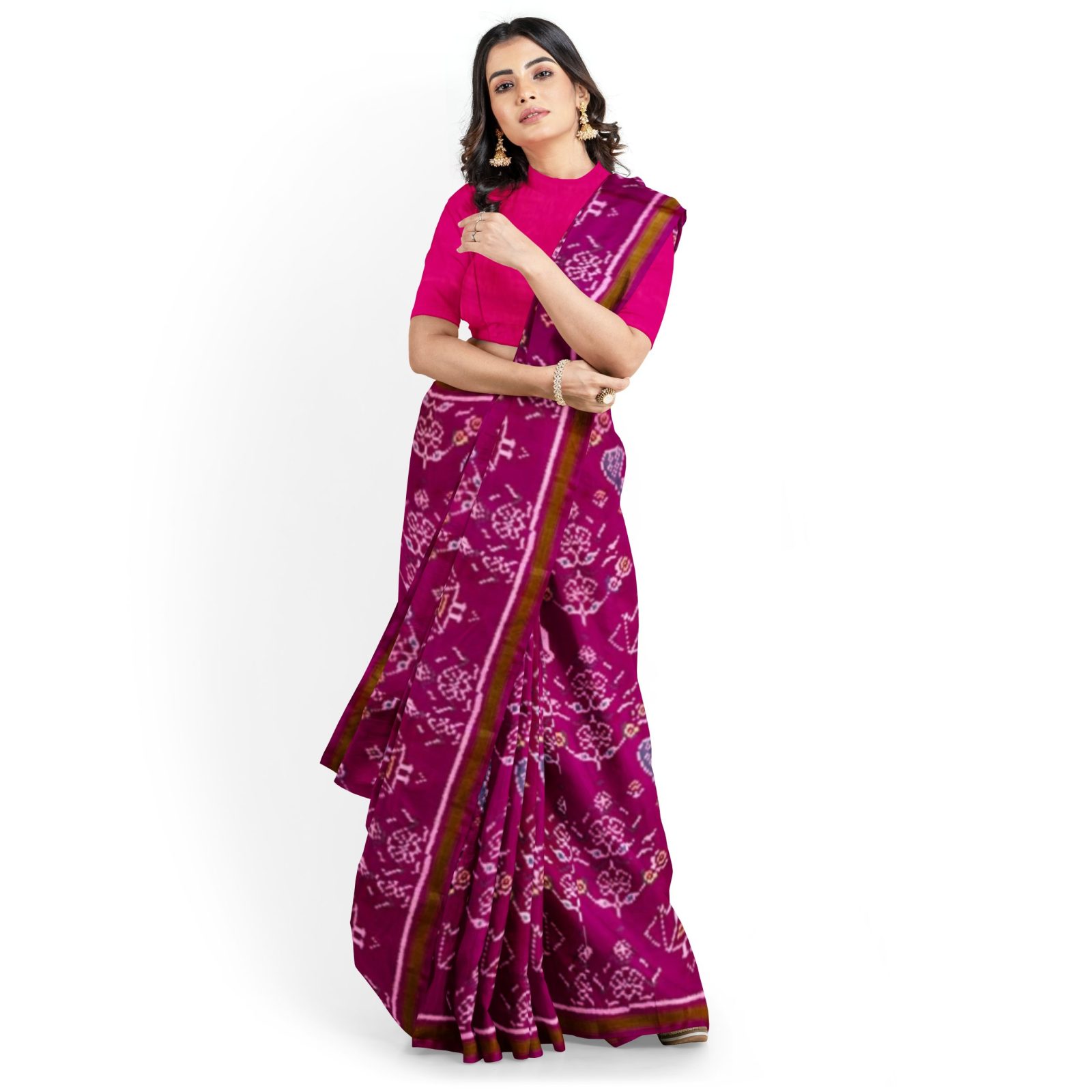 Traditional Rajkot Pink Motifs Design Single Ikkat Patola Saree