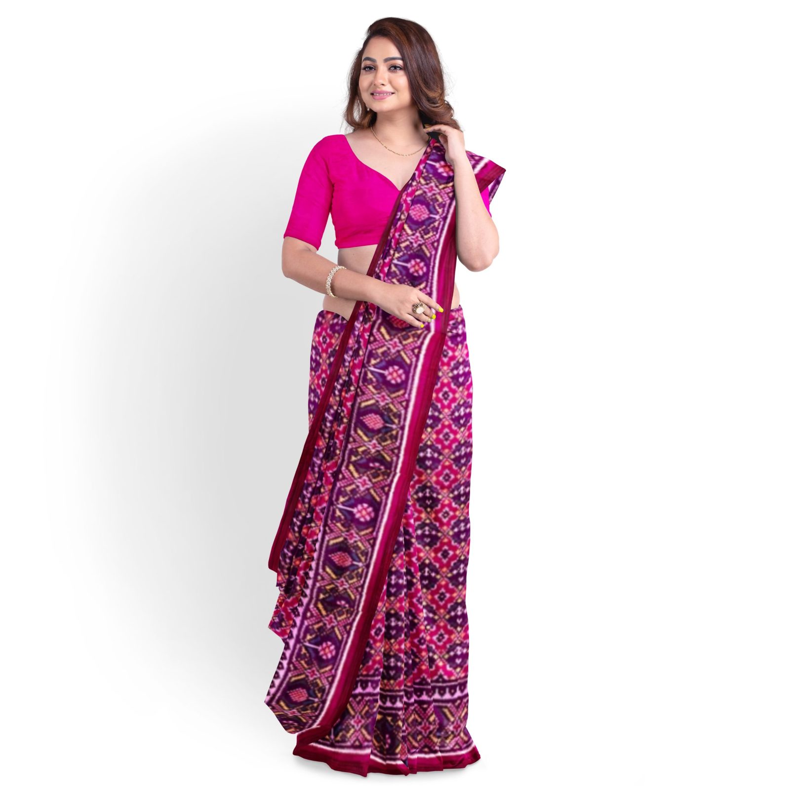 Traditional Rajkot Single Ikkat Pink Buttonfull Patola Saree