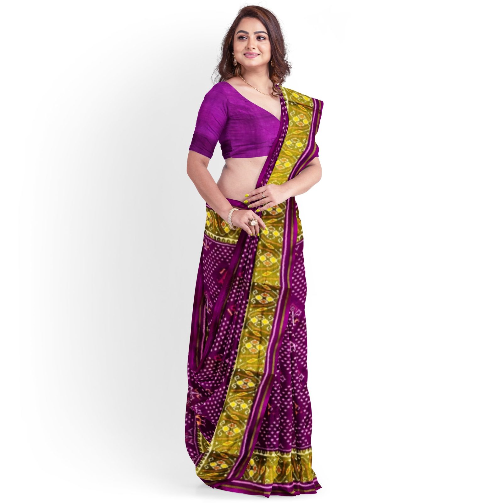 Traditional Rajkot Tissue Border Magenta Elephant Parrot Patola Saree