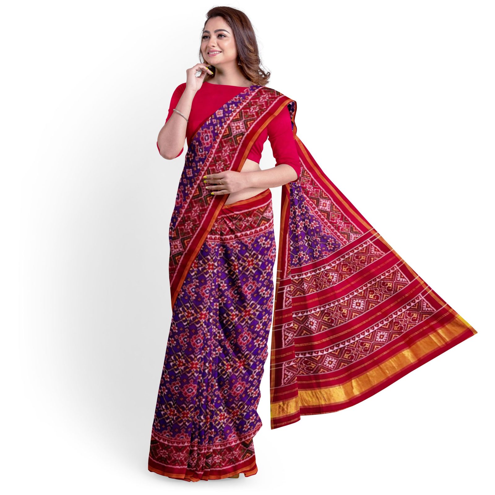 rajkotipatola Traditional Rajkot Single Ikkat Red Blue Navaratan Patola saree